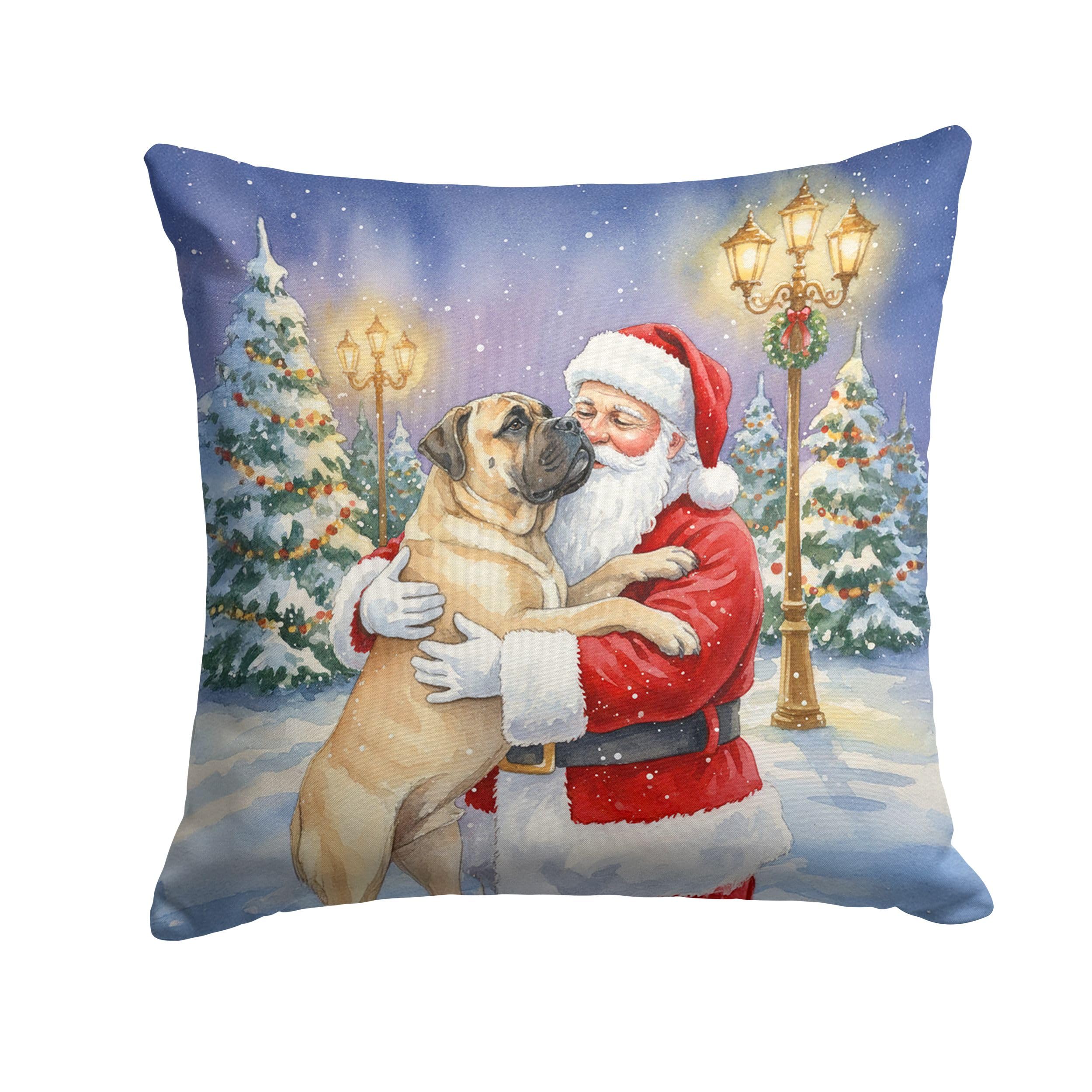 Carolines Treasures Bullmastiff with Santa Claus Throw Pillow Decorative Indoor Outdoor Accent Cushion for Couch, Bed or Patio, 18Hx18W