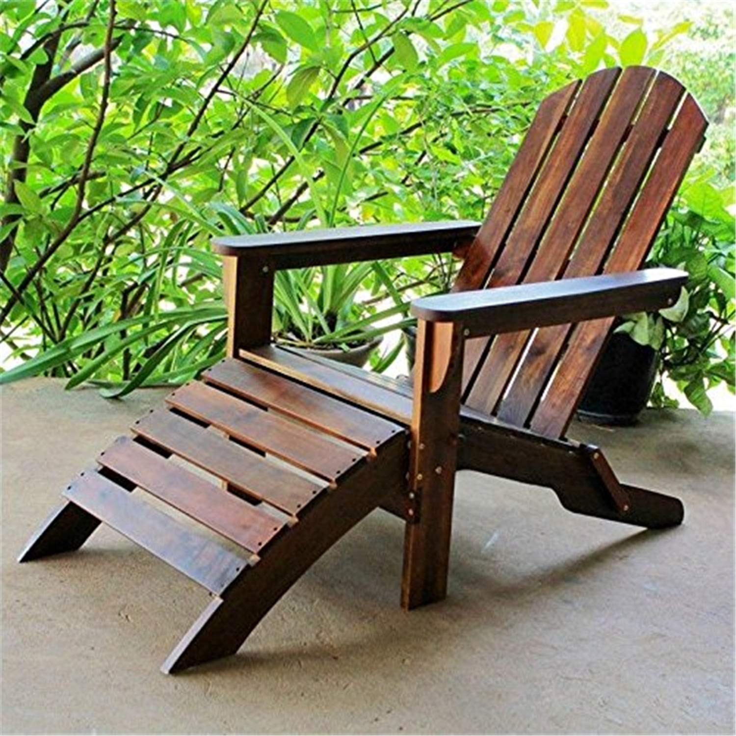 Outdoor Adirondack Chair with Footrest -Brown