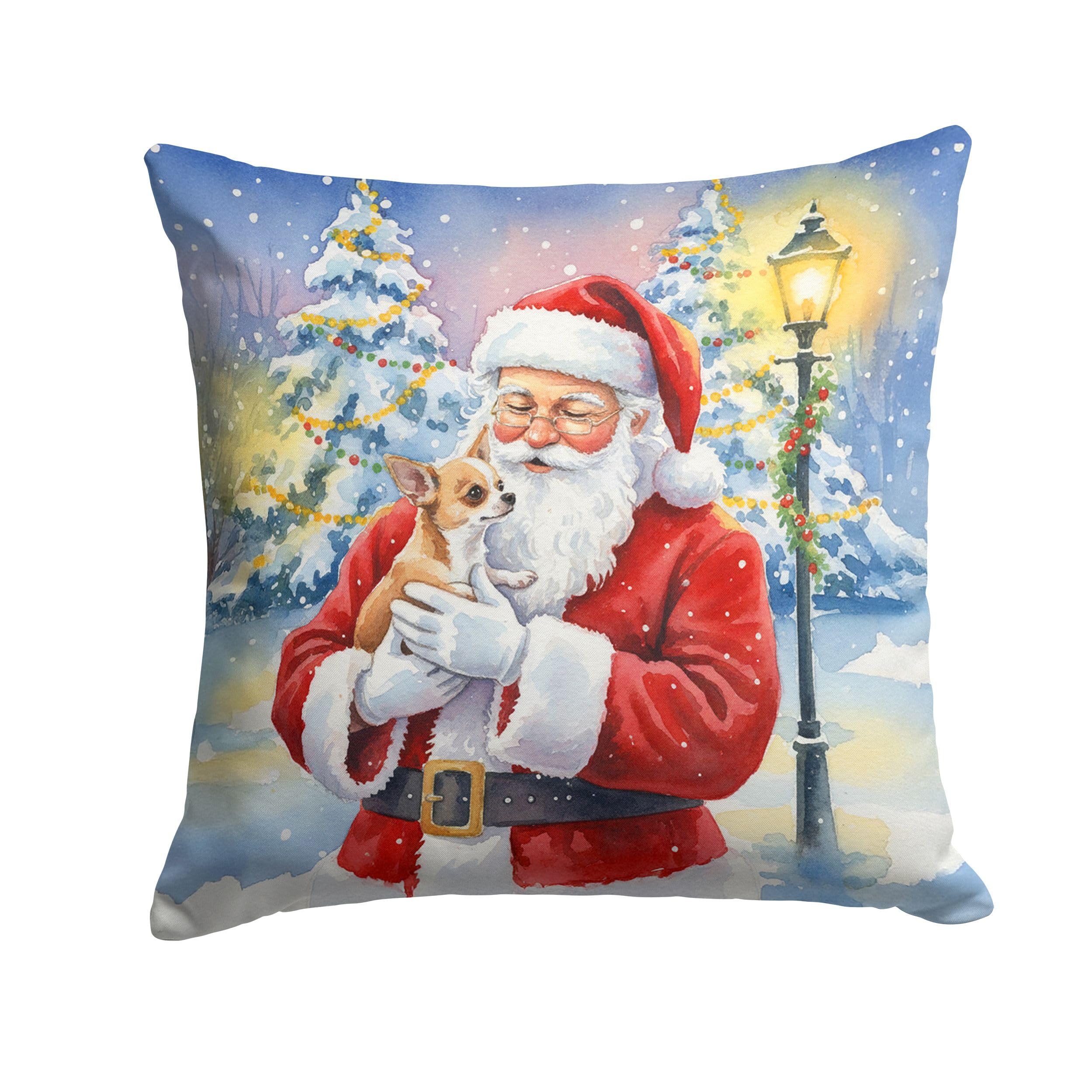 Carolines Treasures Chihuahua with Santa Claus Throw Pillow Decorative Indoor Outdoor Accent Cushion for Couch, Bed or Patio, 14Hx14W