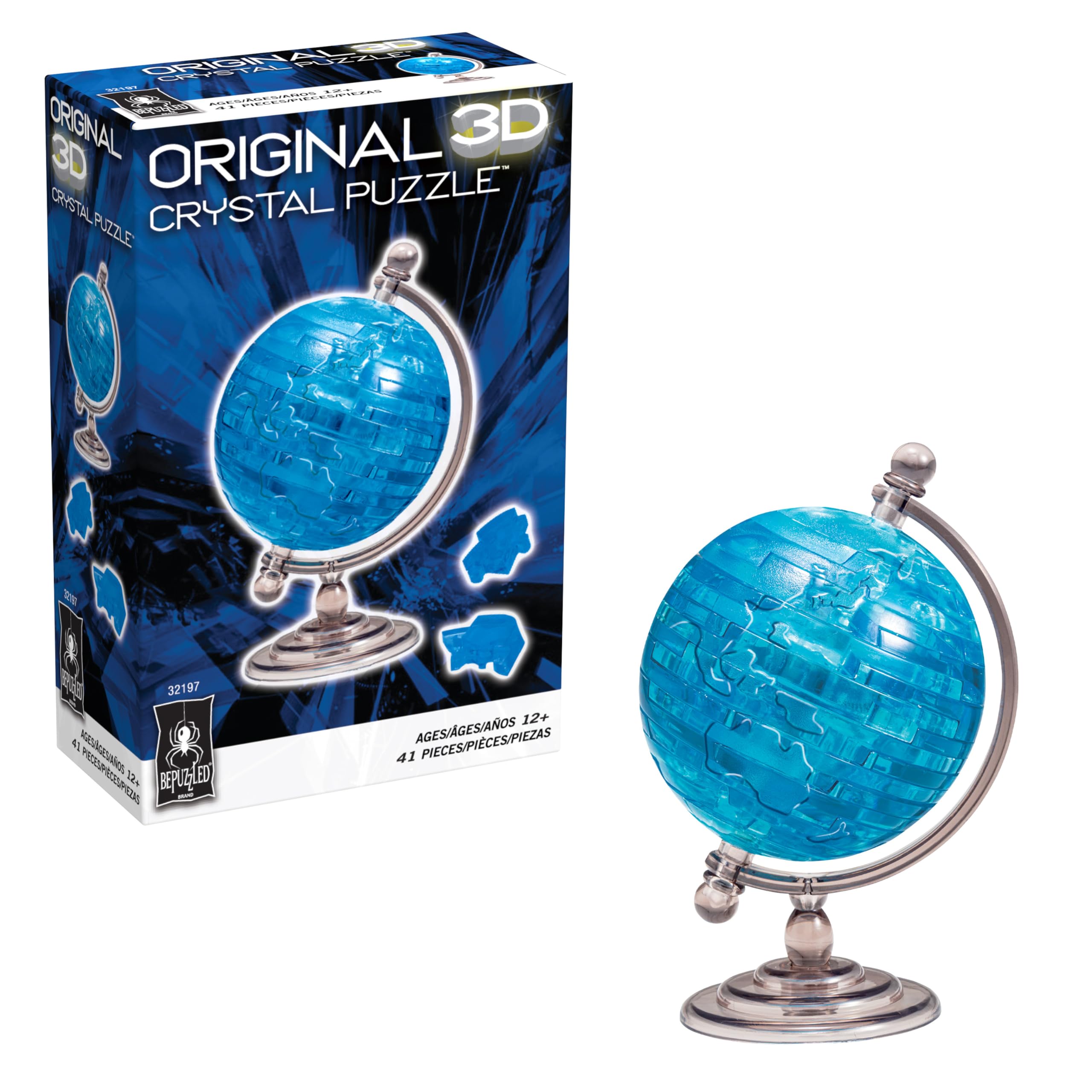 BePuzzled, Globe Original 3D Crystal Puzzle, 41 Piece Brain Teaser, Collectible Display Puzzle for Kids & Adults Ages 12+
