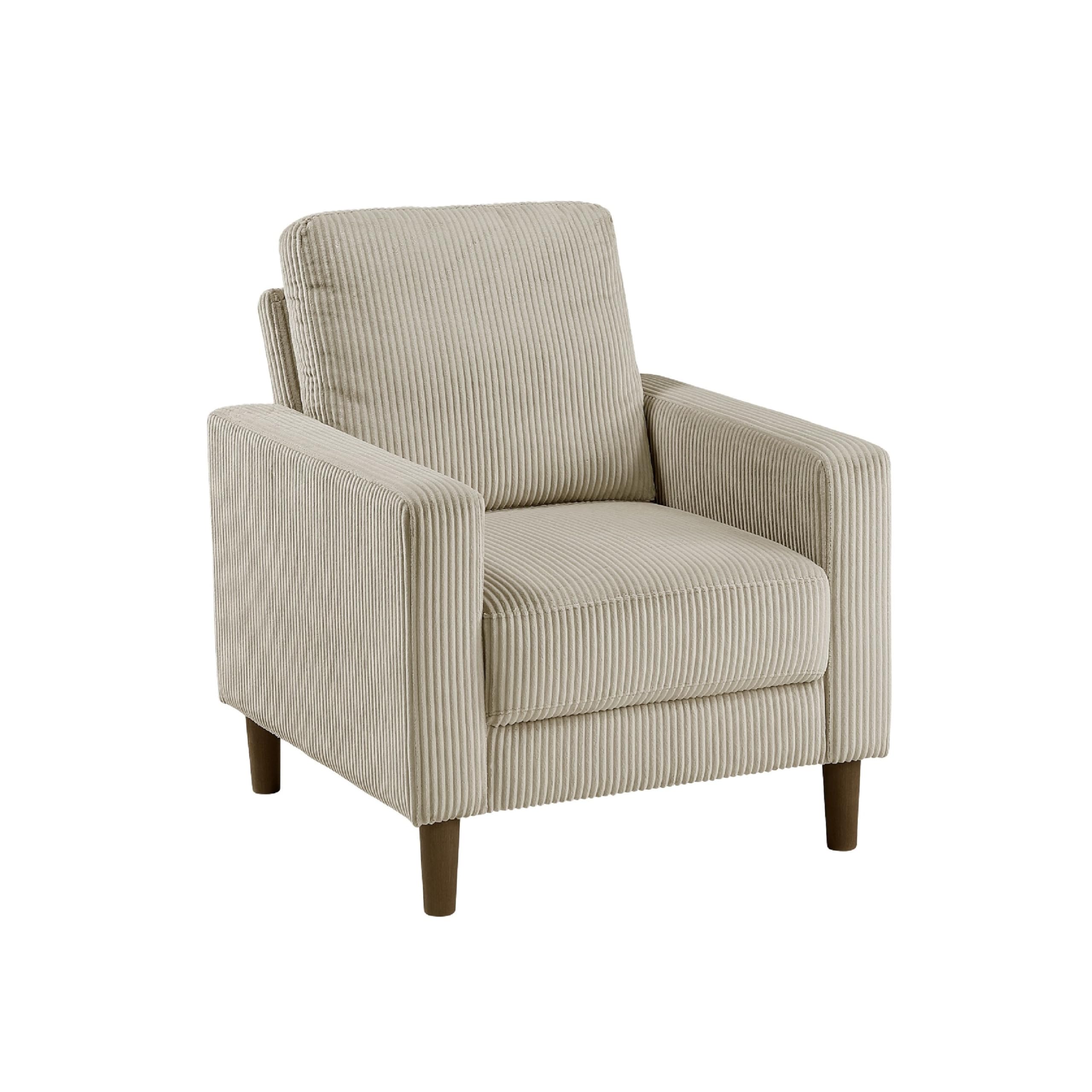 Cey Sofa Armchair, Taupe Corduroy Upholstery, Modern Style Brown Legs