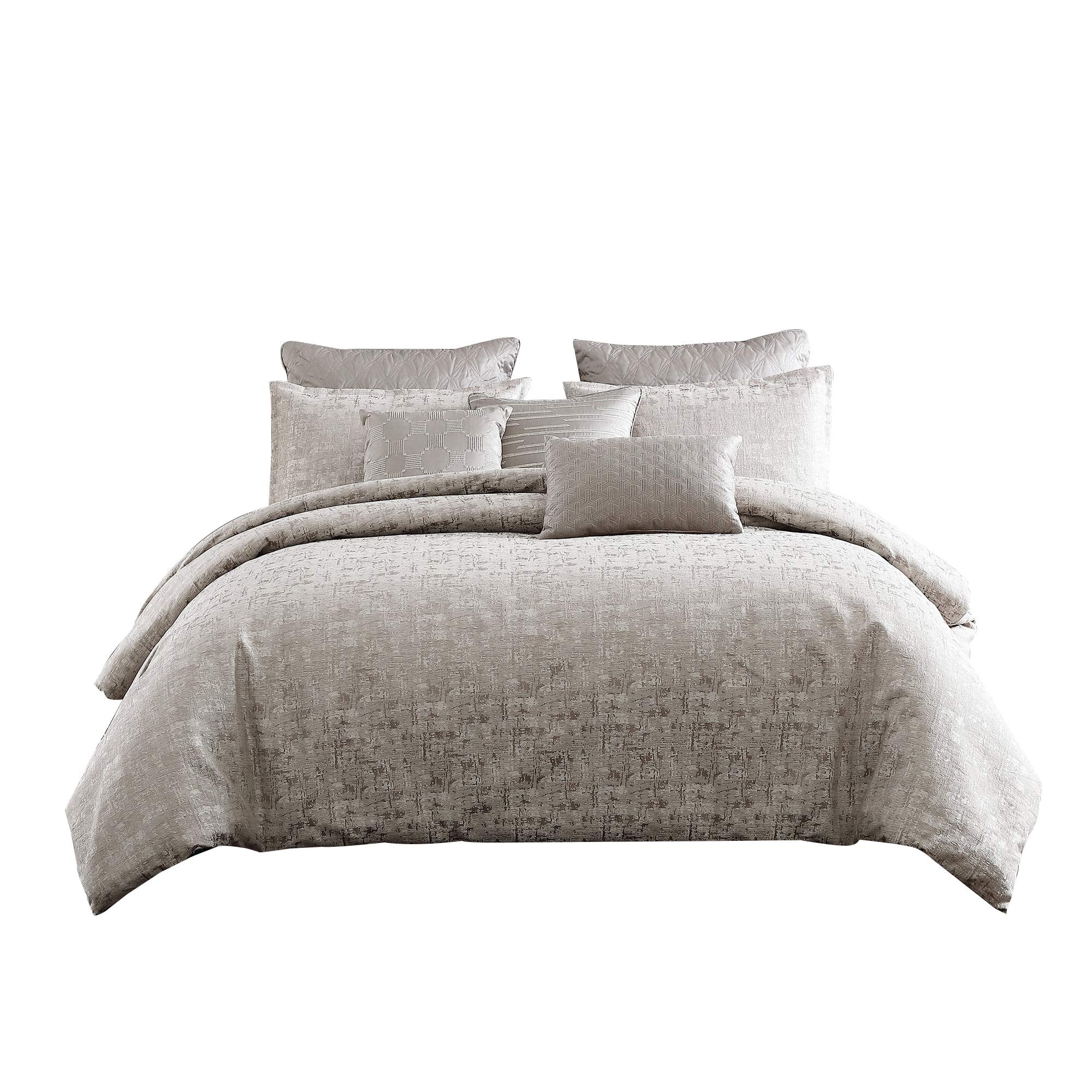 10 Piece King Polyester Comforter Set with Jacquard Print, Gray