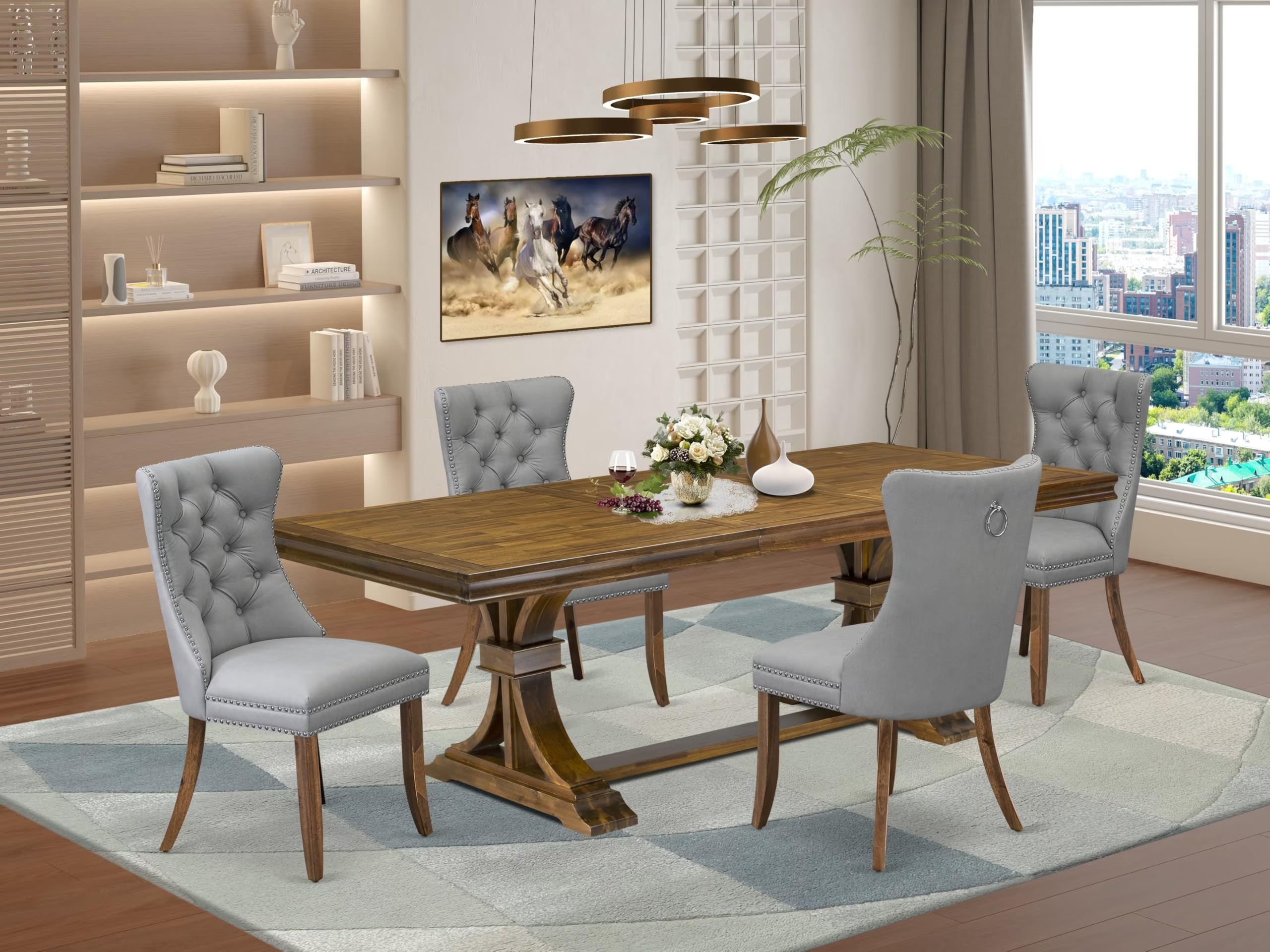 5 Pieces Modern Dining Set a Rectangle Kitchen Table and 4 Dining Chairs