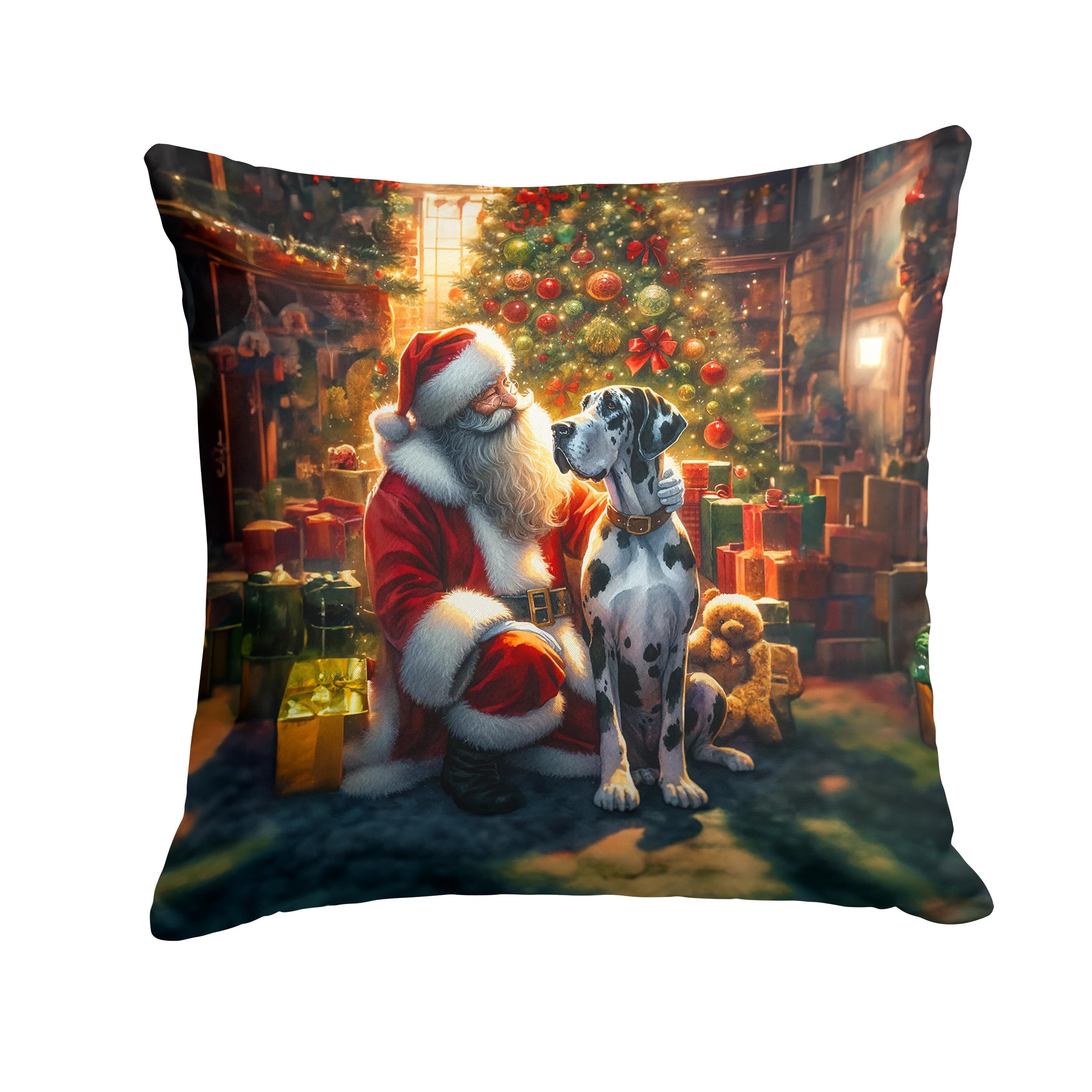 Carolines Treasures Great Dane and Santa Claus Throw Pillow Machine Washable, Indoor Outdoor Decorative Pillow for Couch, Bed or Patio, 14Hx14W