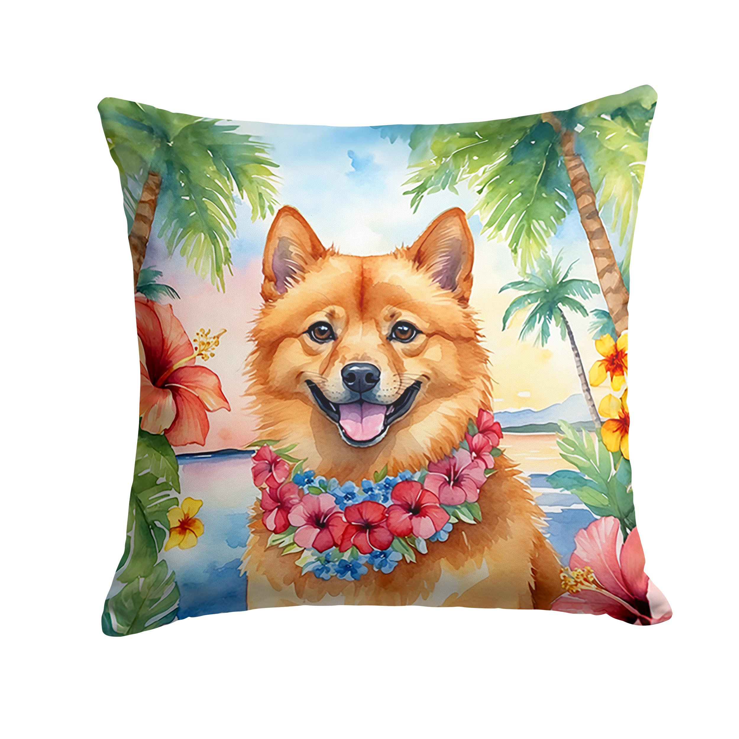Carolines Treasures Luau Party Decorative Throw Pillow, 18Hx18W, Finnish Spitz 6431