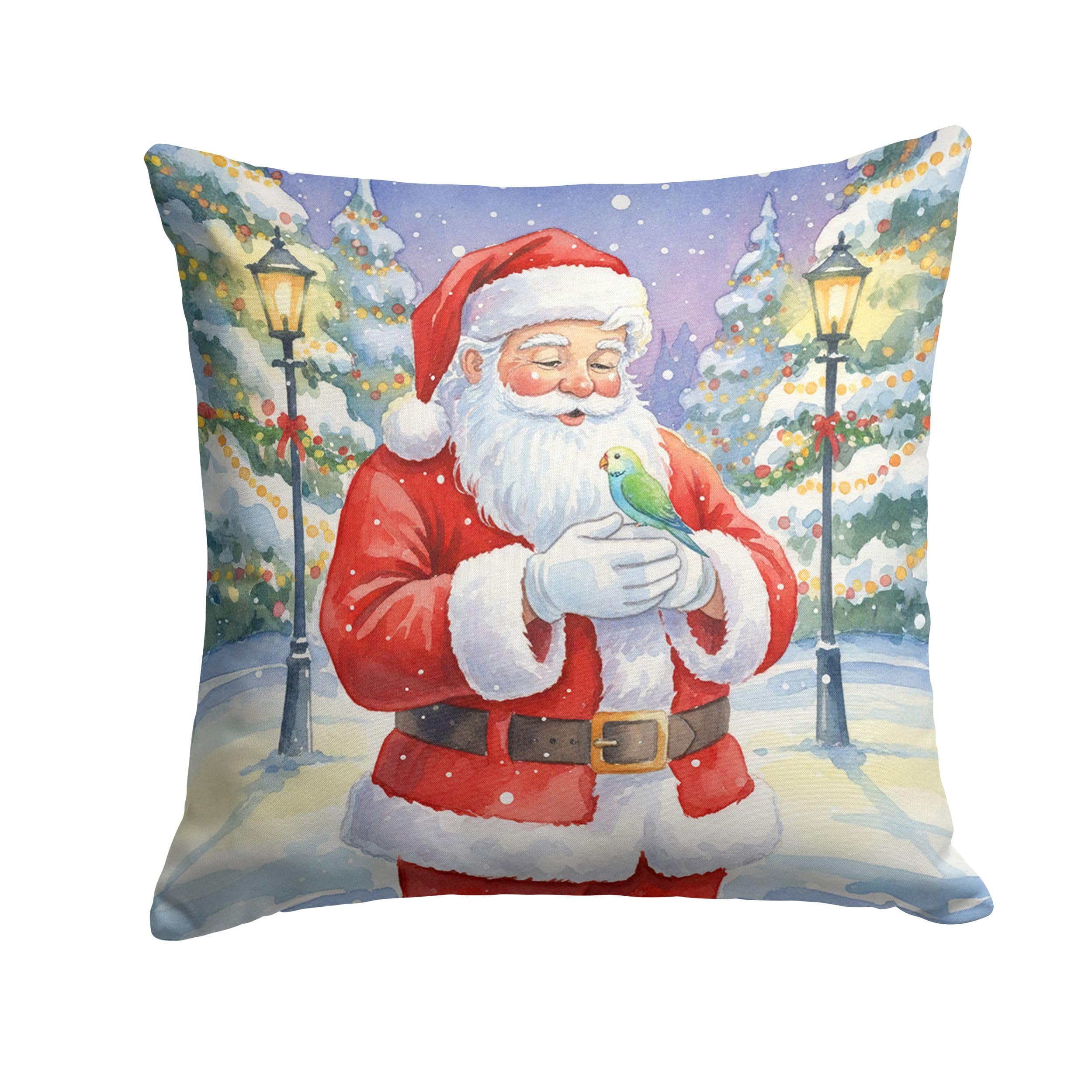 Carolines Treasures Parrotlet with Santa Claus Throw Pillow Decorative Indoor Outdoor Accent Cushion for Couch, Bed or Patio, 14Hx14W