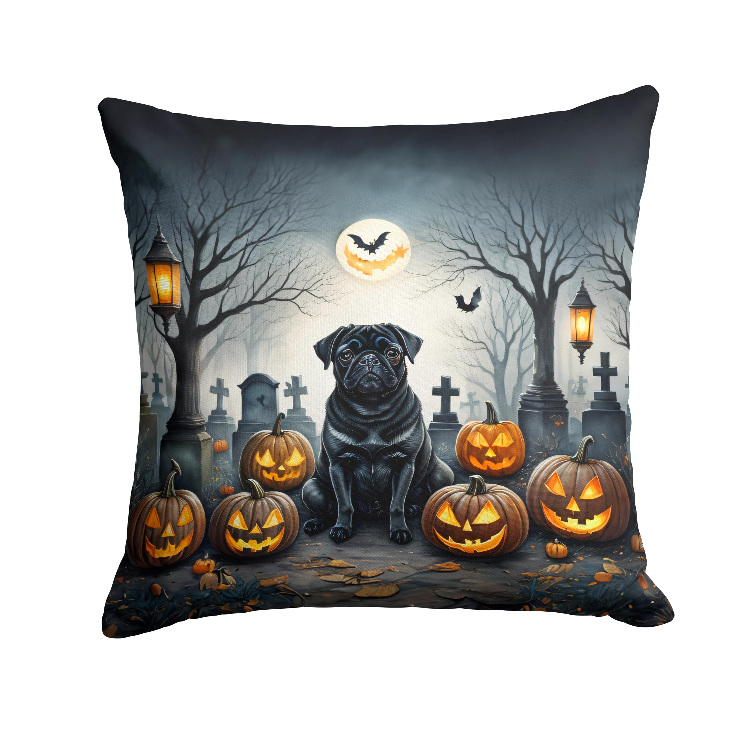 Black Pug Spooky Halloween Throw Pillow