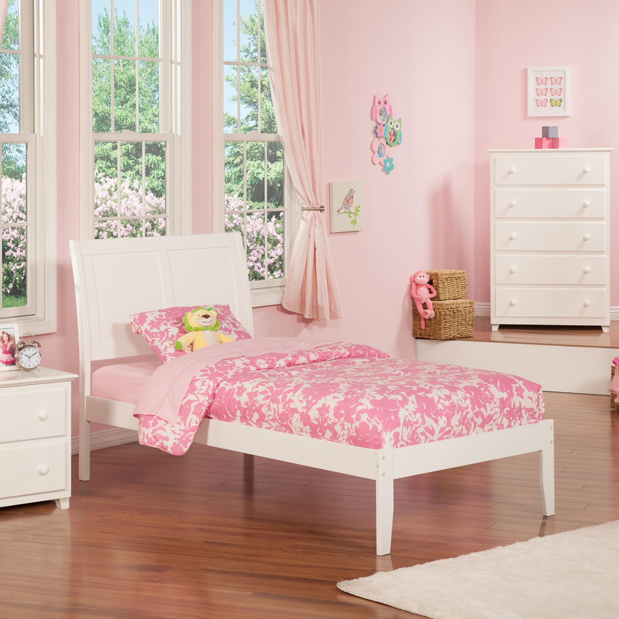 AFI Portland Twin Size Platform Bed with Charging Station in White
