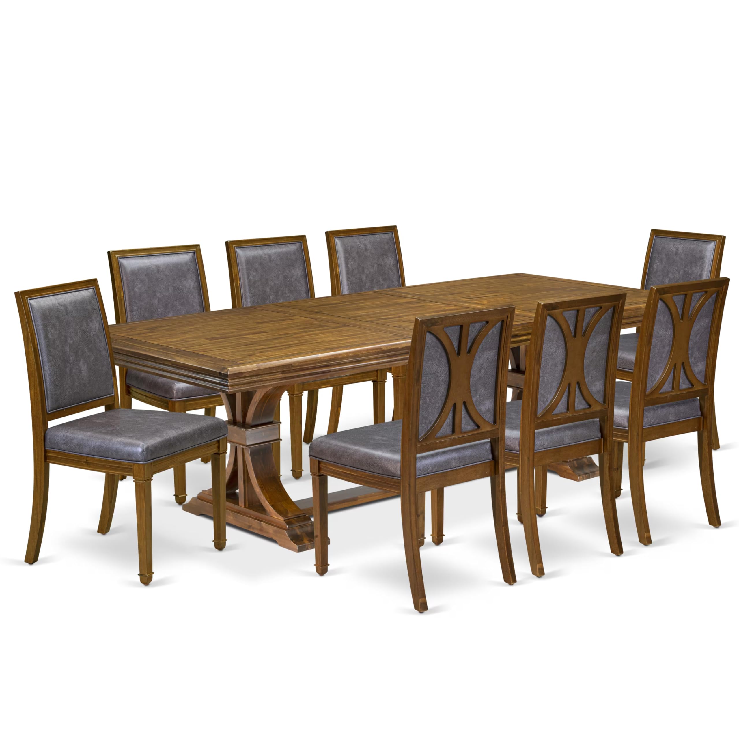 9 piece Kitchen Table Set consists of a Dining Table and 8 Dining Chairs