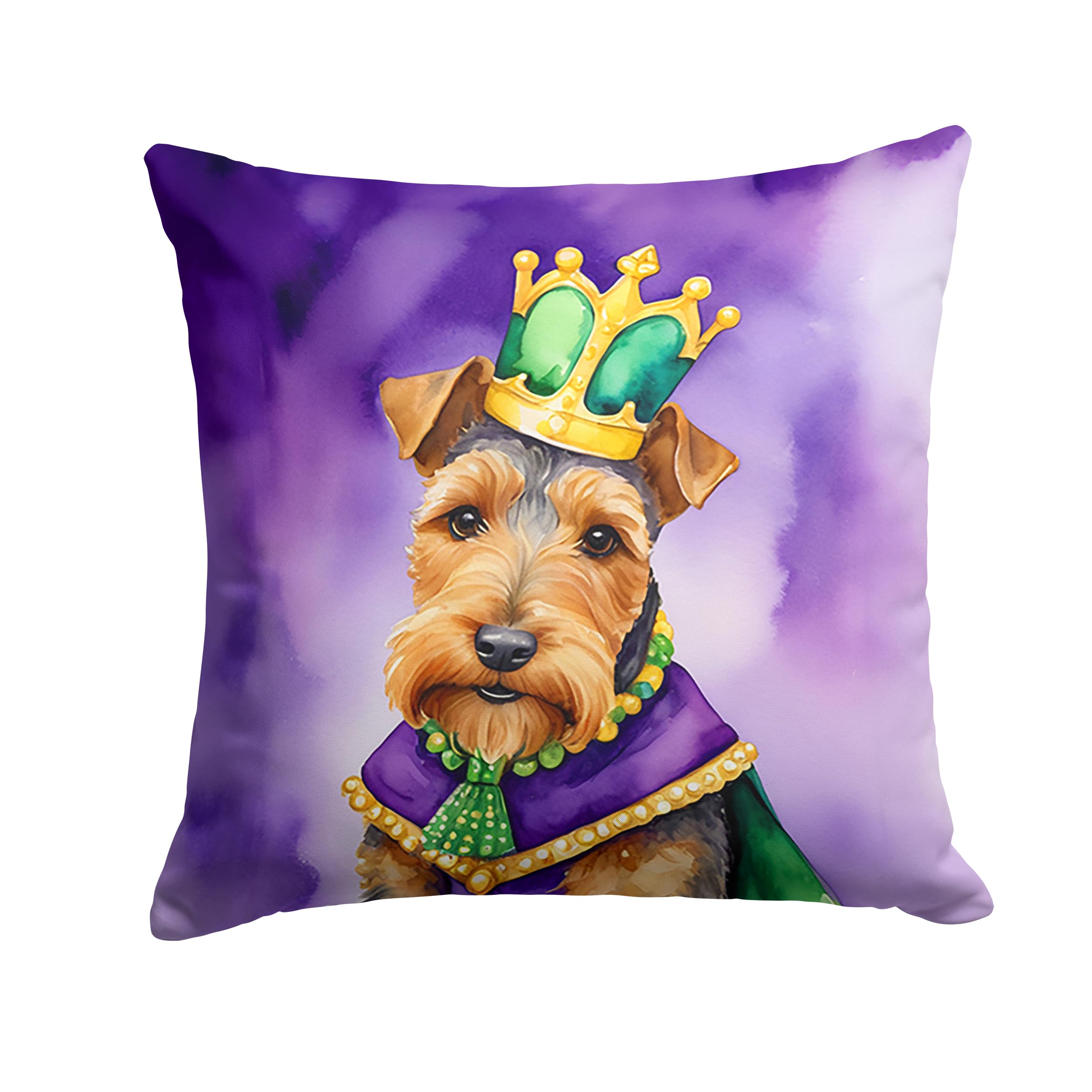 Carolines Treasures Welsh Terrier King of Mardi Gras Throw Pillow Machine Washable, Indoor Outdoor Decorative Pillow for Couch, Bed or Patio, 18Hx18W