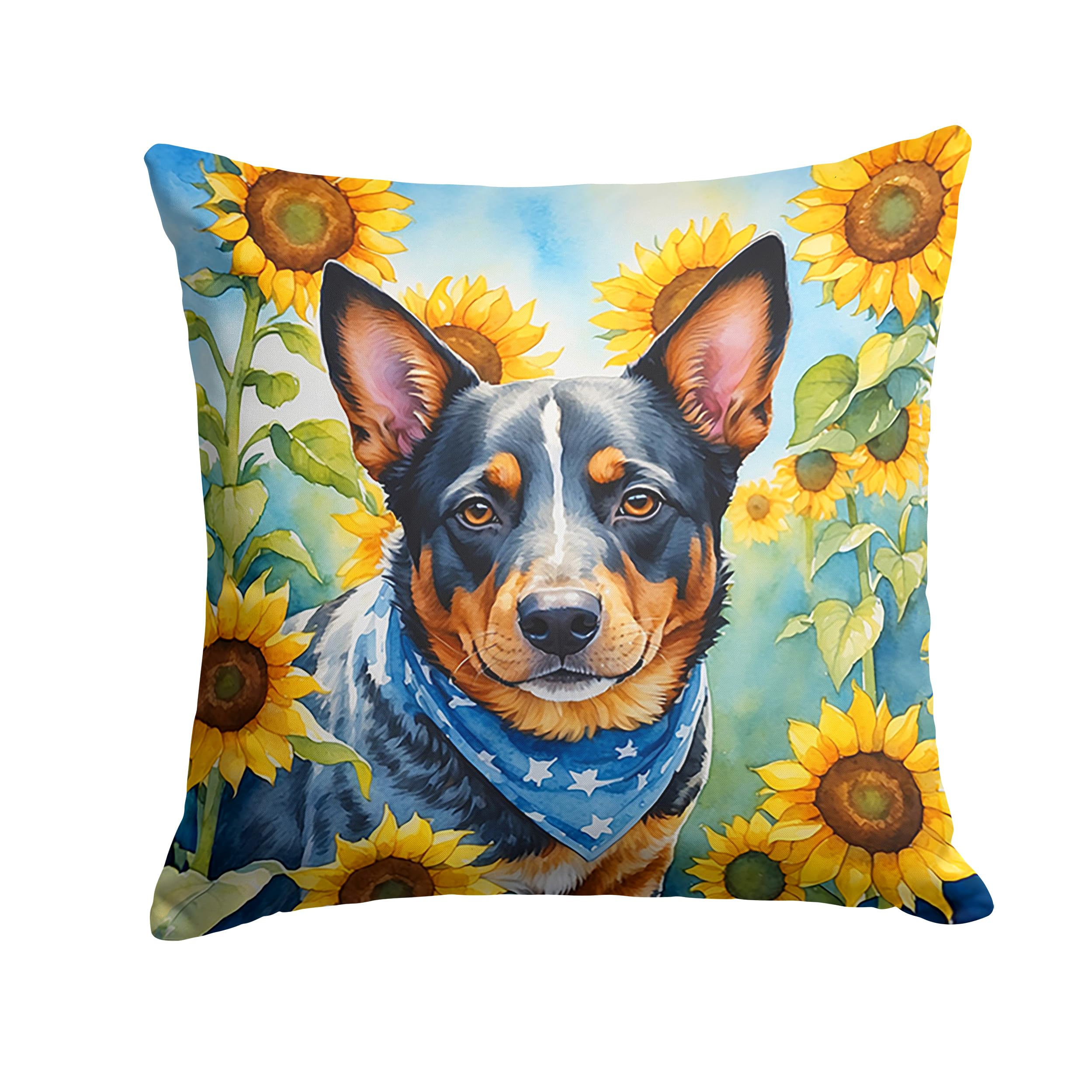Australian Cattle Dog In Sunflowers Throw Pillow
