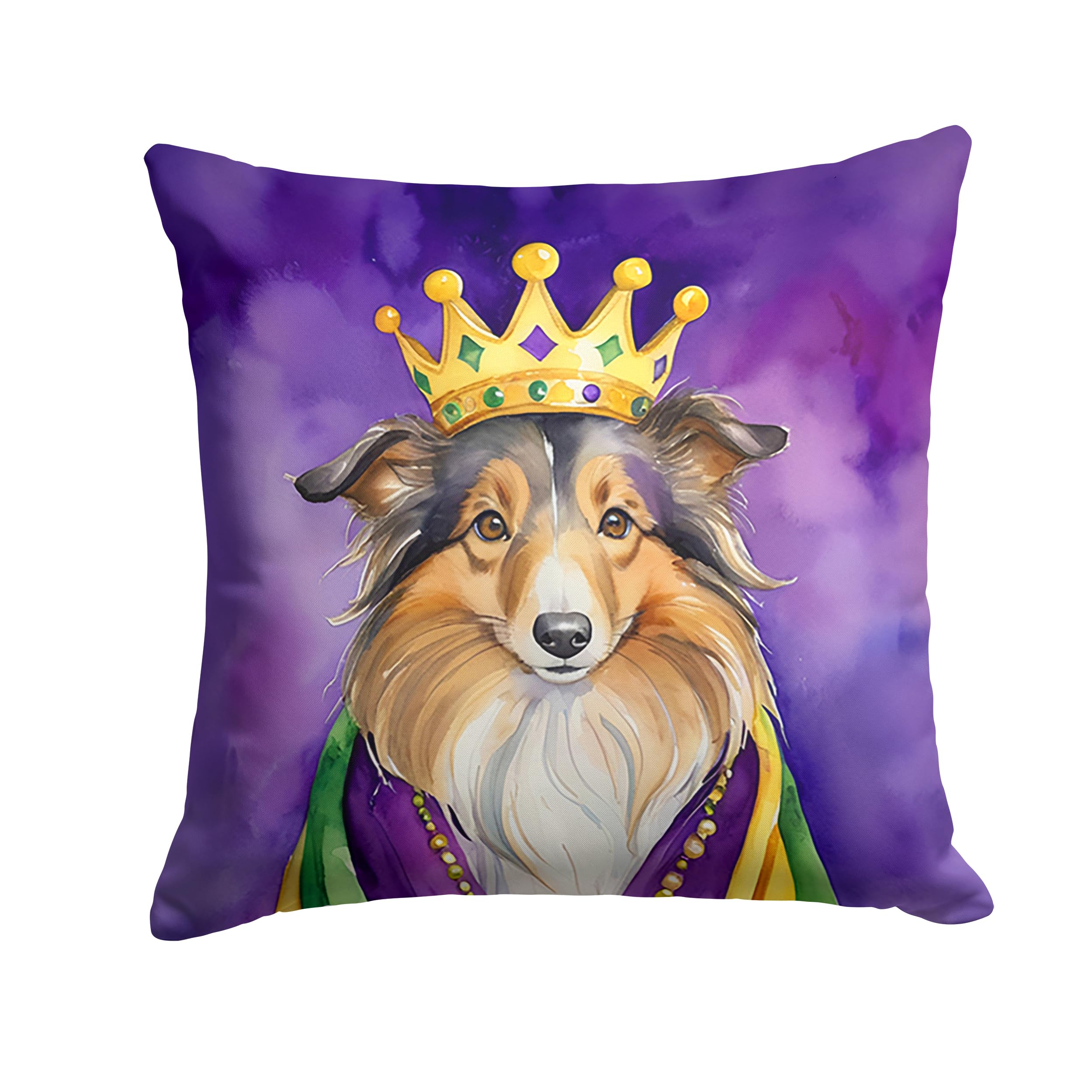 Carolines Treasures Sheltie King of Mardi Gras Throw Pillow Machine Washable, Indoor Outdoor Decorative Pillow for Couch, Bed or Patio, 14Hx14W