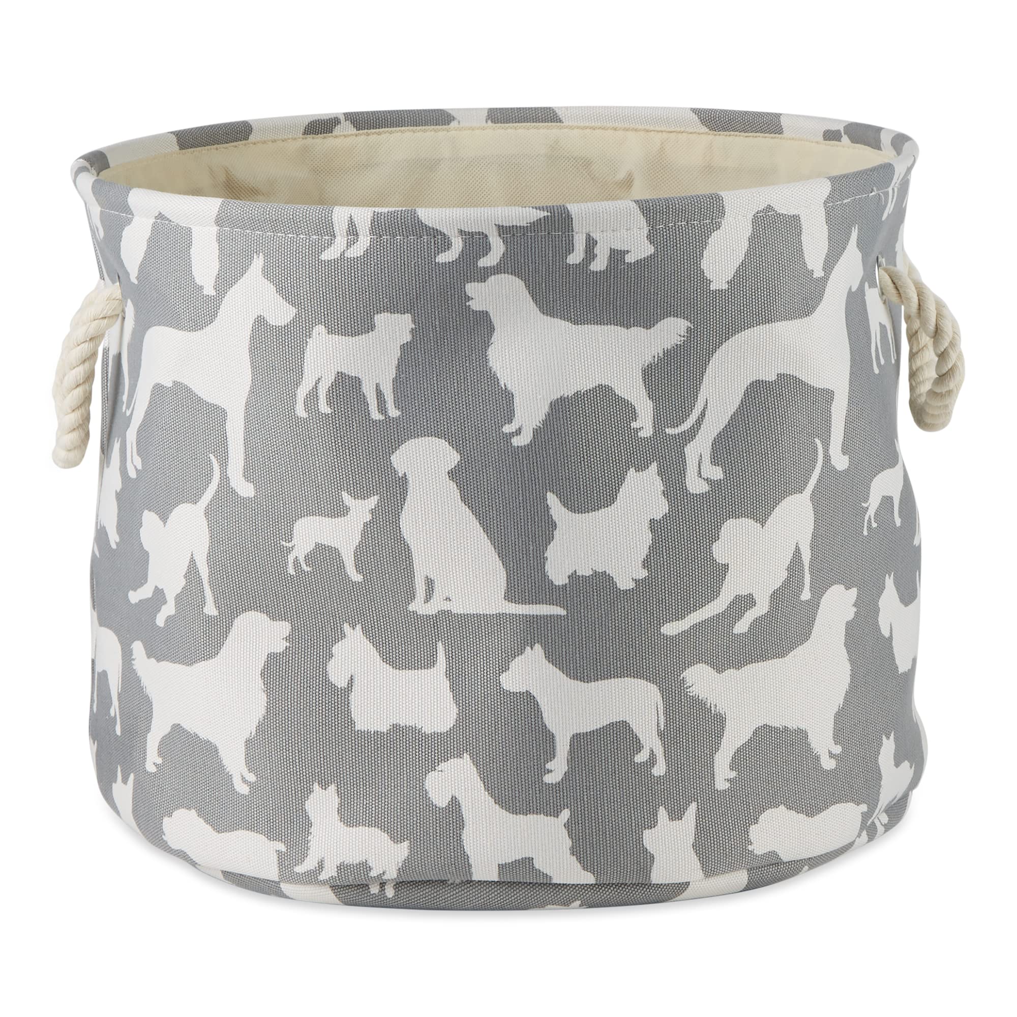 Bone Dry Pet Storage Collection Collapsible Bin With Soft Rope Handles, Small Round, 9X12, Gray Dog Show Print