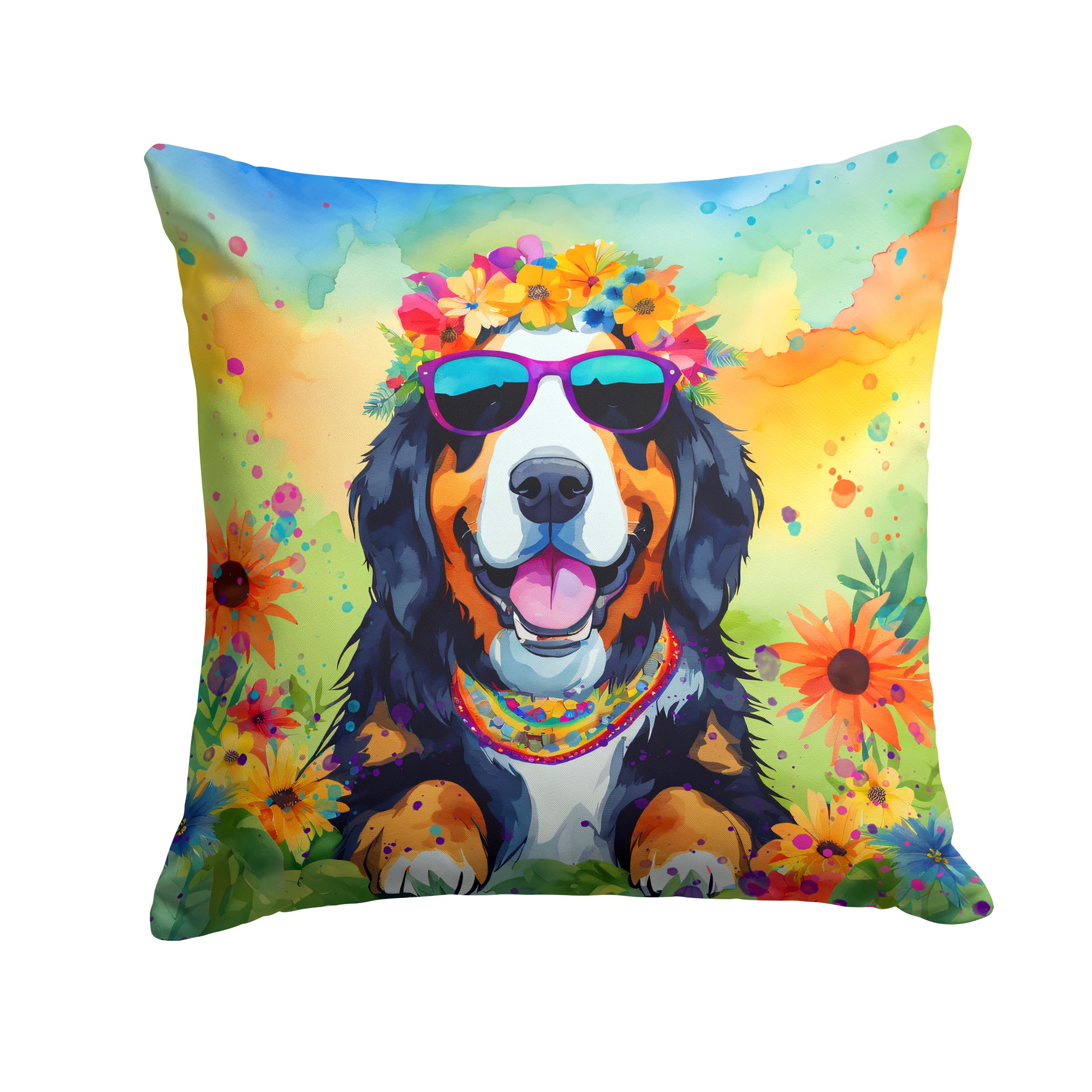 Bernese Mountain Dog Hippie Dawg Throw Pillow
