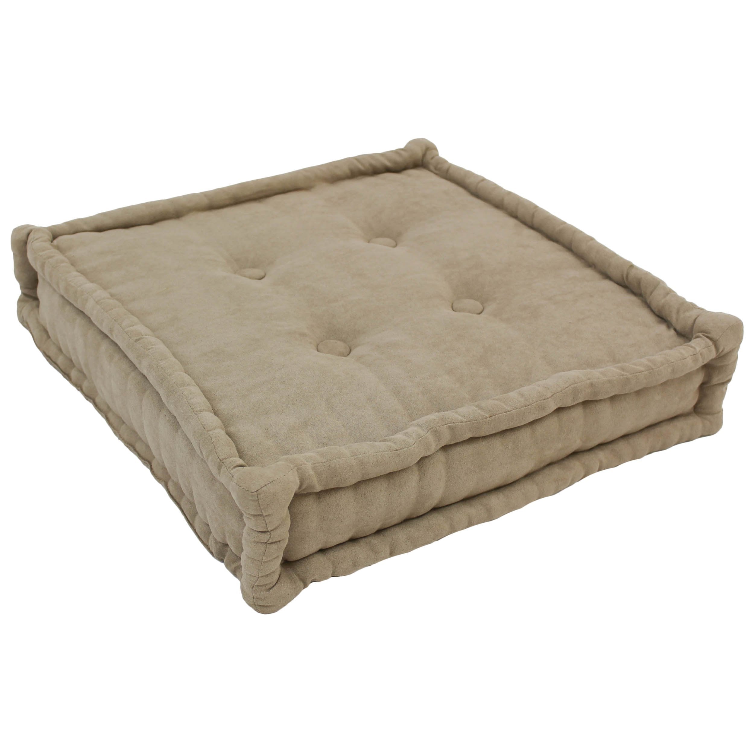 20-inch Square Corded Floor Pillow with Button Tufts - Java