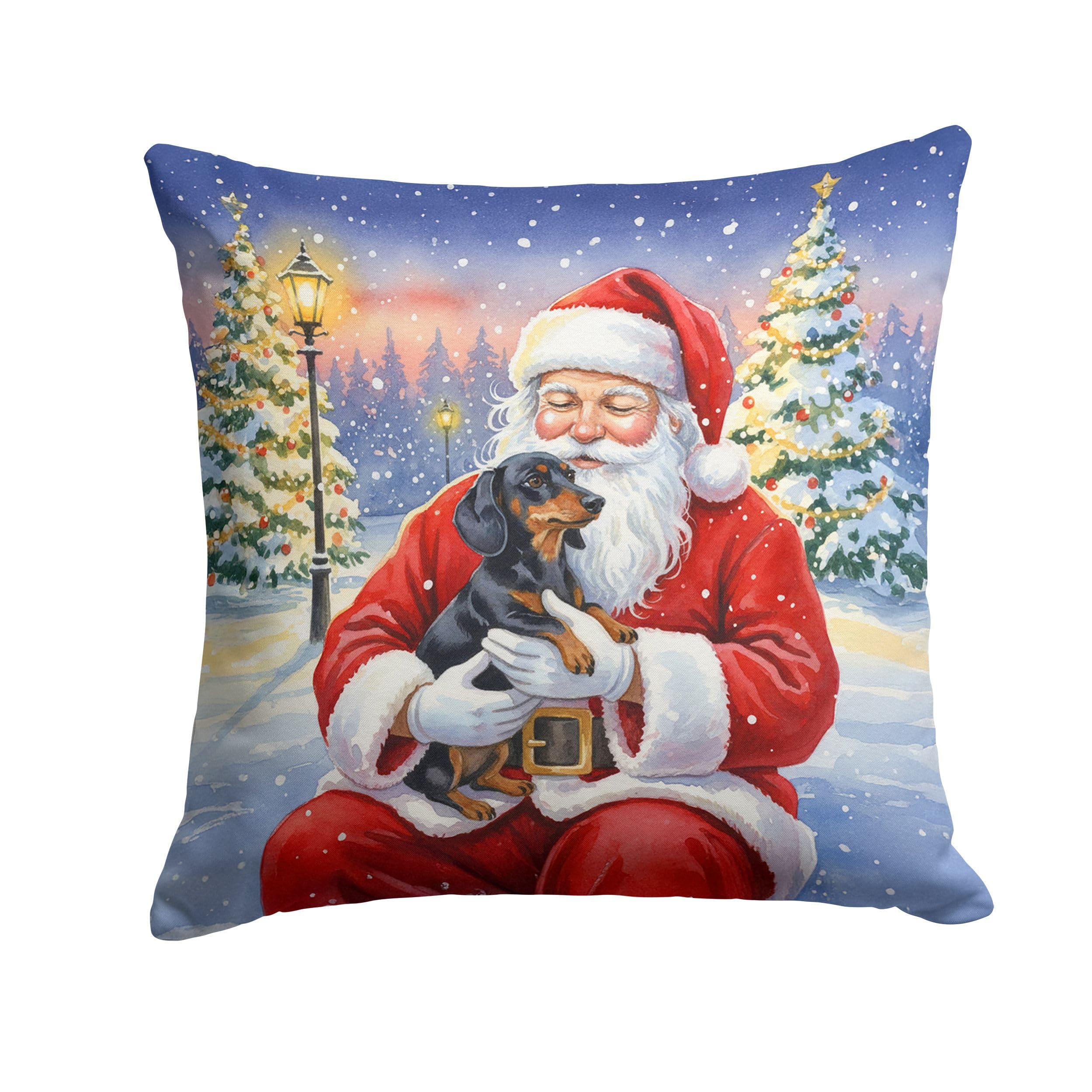 Carolines Treasures Black and Tan Dachshund with Santa Claus Throw Pillow Decorative Indoor Outdoor Accent Cushion for Couch, Bed or Patio, 18Hx18W