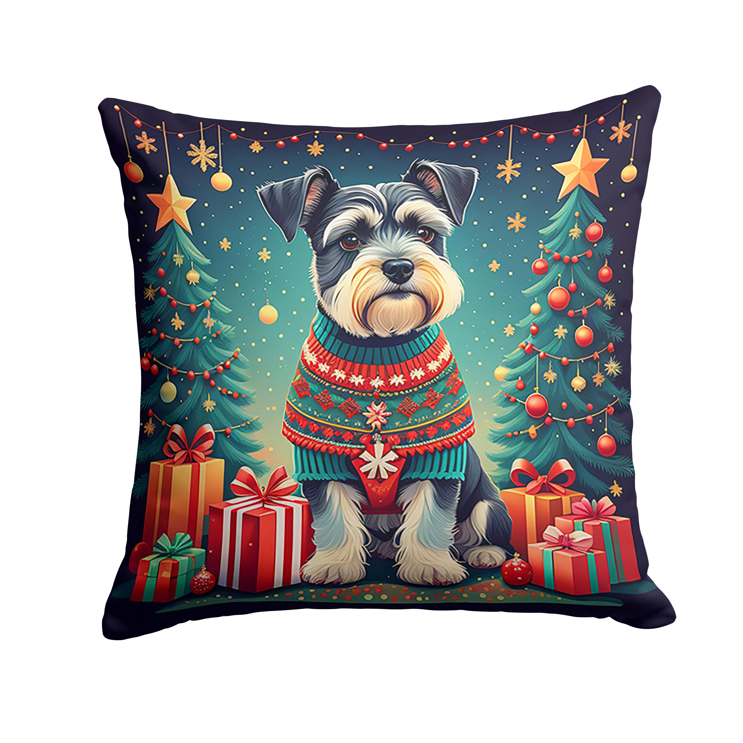 Carolines Treasures DAC1152PW1818 Schnauzer Christmas Fabric Decorative Pillow Machine Washable, Indoor Outdoor Decorative Pillow for Couch, Bed or Patio, 18Hx18W