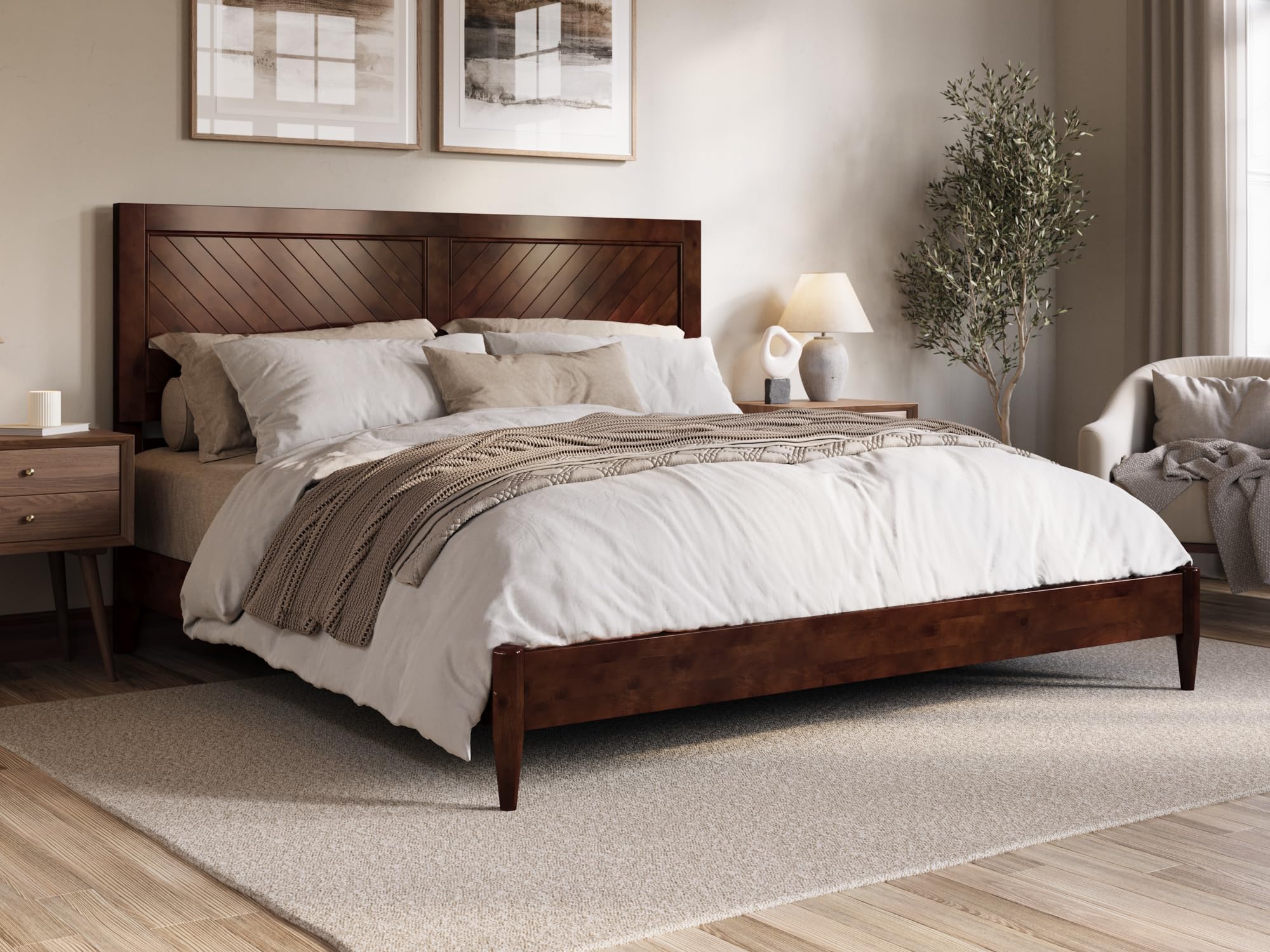 Berkshire King Solid Wood Low Profile Platform Bed in Walnut
