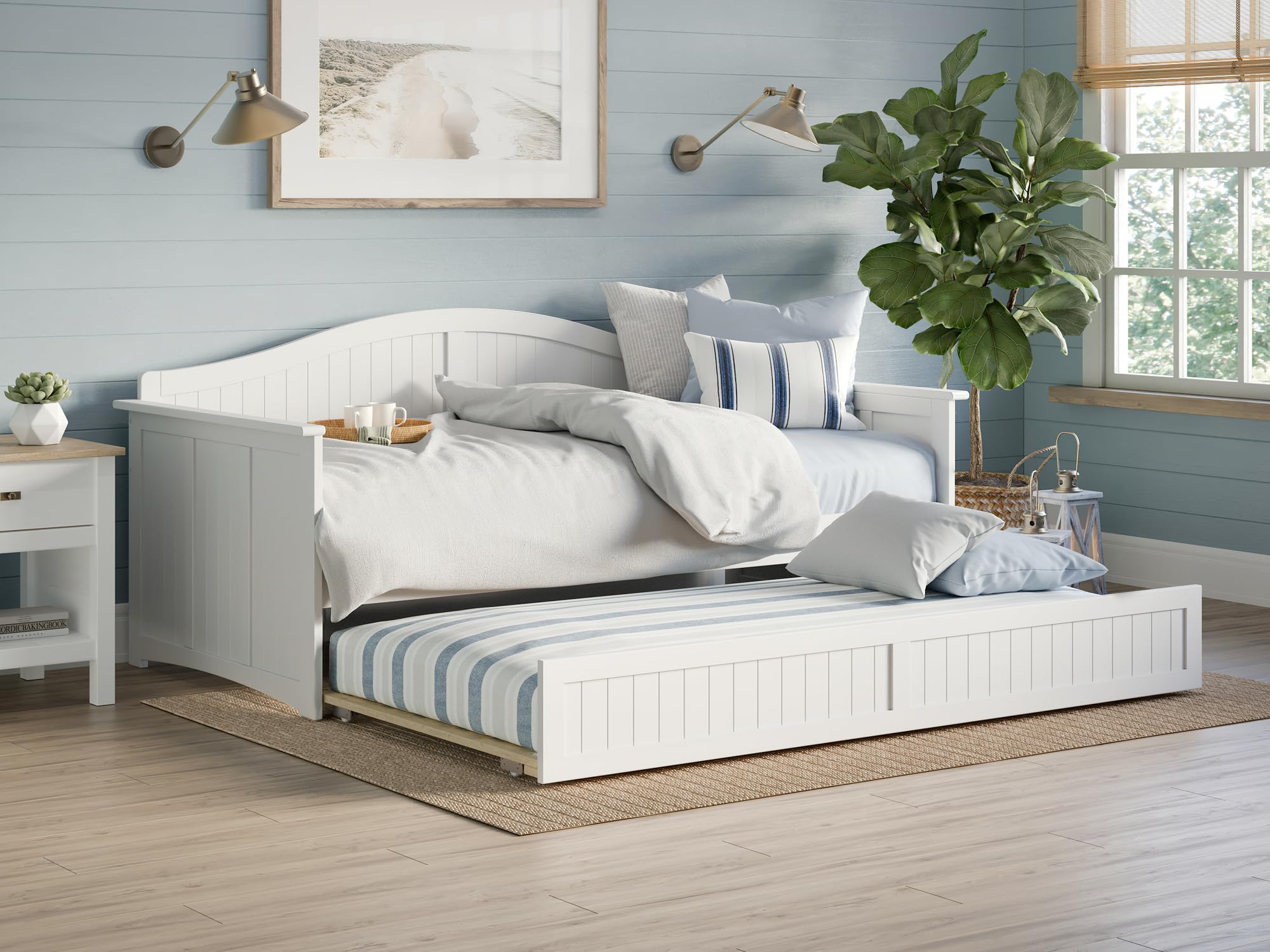 AFI Nantucket Twin Wood Daybed with Twin Size Trundle in White