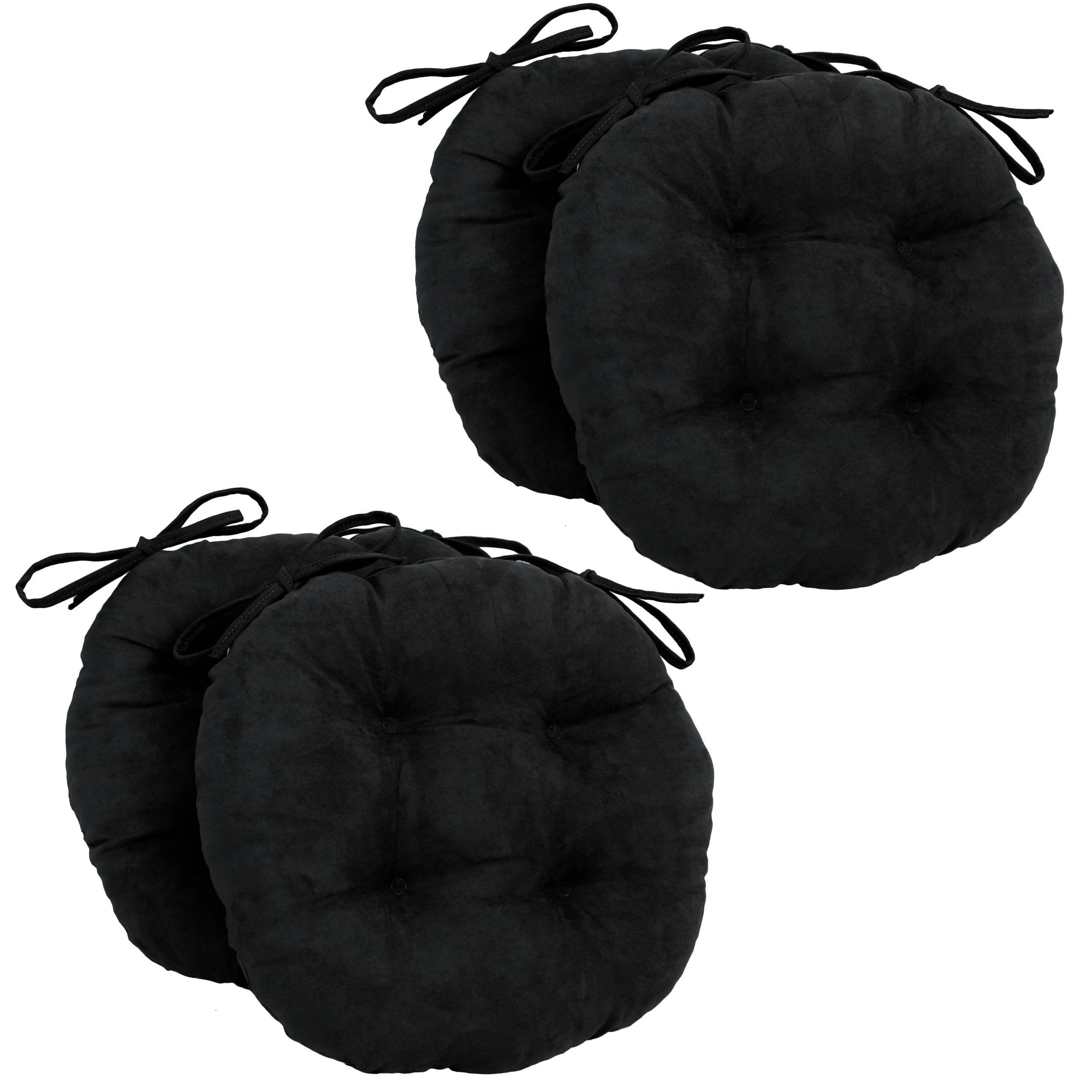 16-inch Solid Micro Suede Round Tufted Chair Cushions (Set of 4) - Black