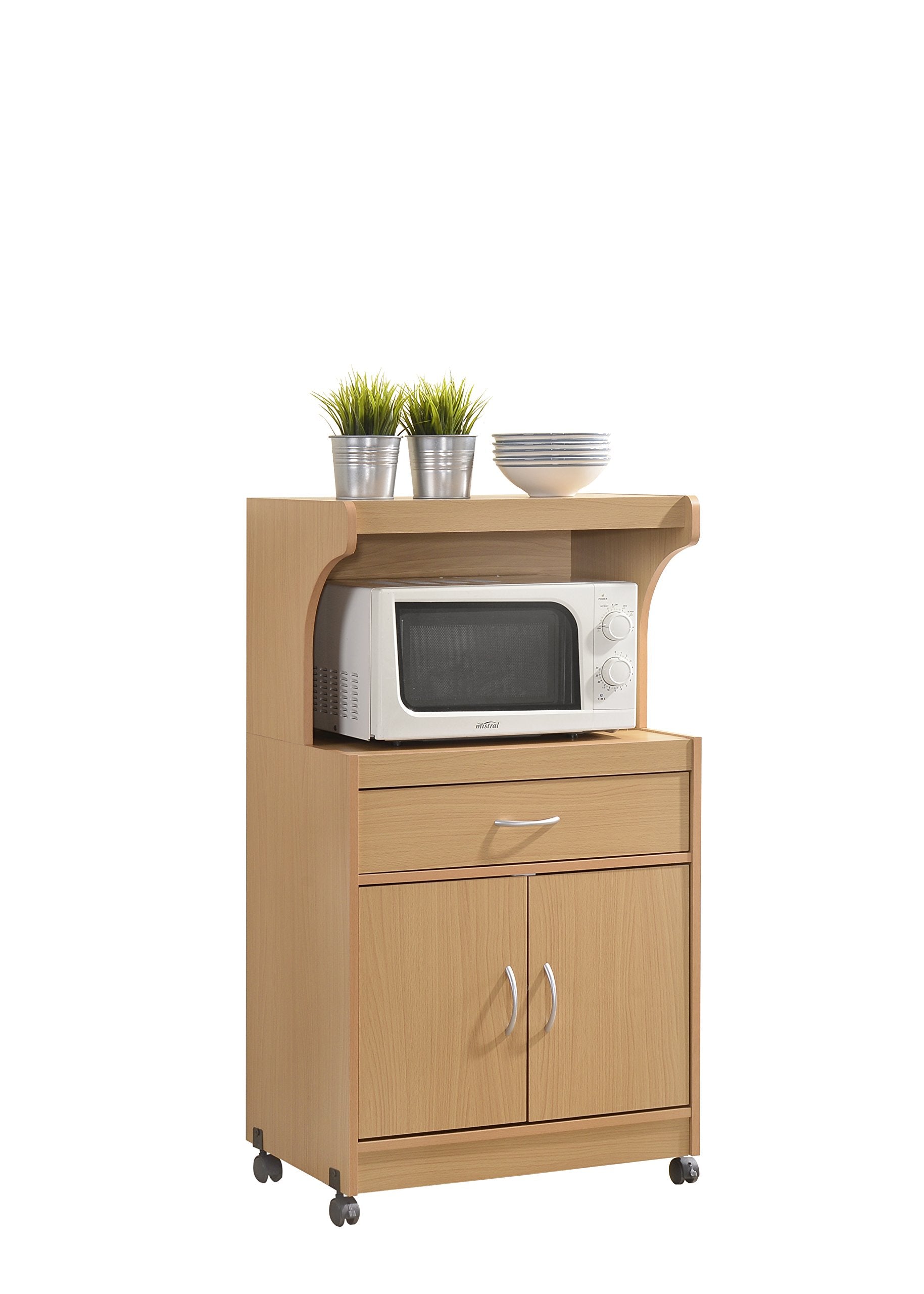 Hodedah Microwave Kitchen Cart in Beech