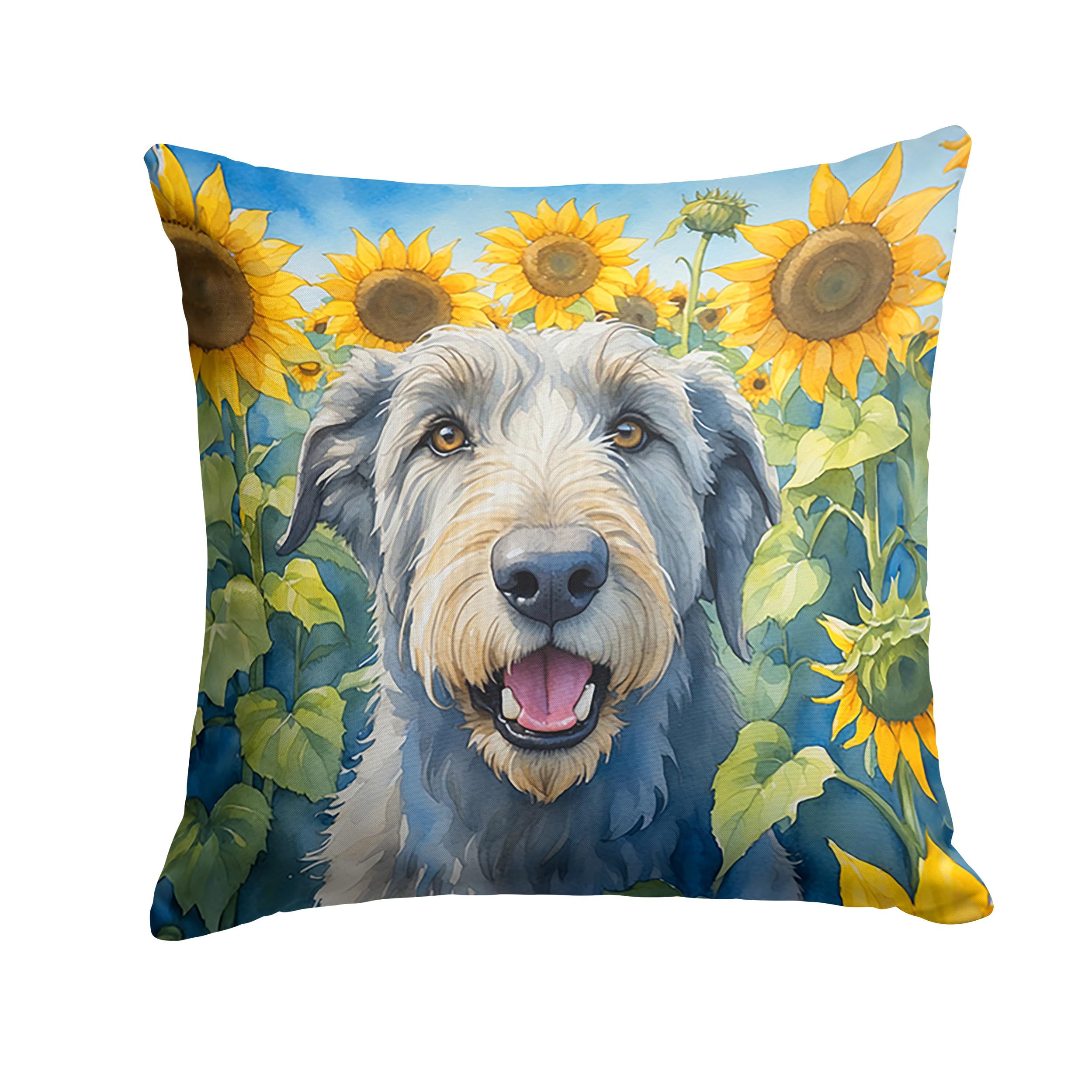 Carolines Treasures in Sunflowers Throw Pillow, 18Hx18W, Irish Wolfhound 6100