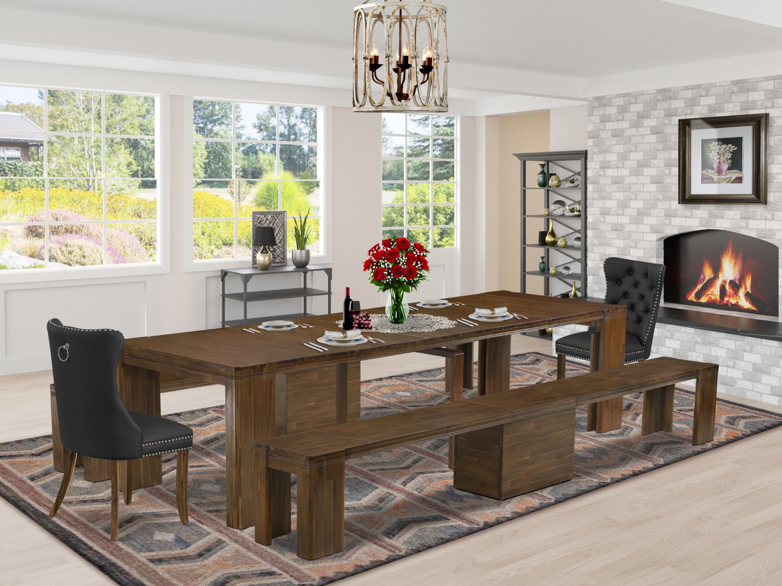 5 Pieces Extendable Dining Set Includes a Rectangle Kitchen Table