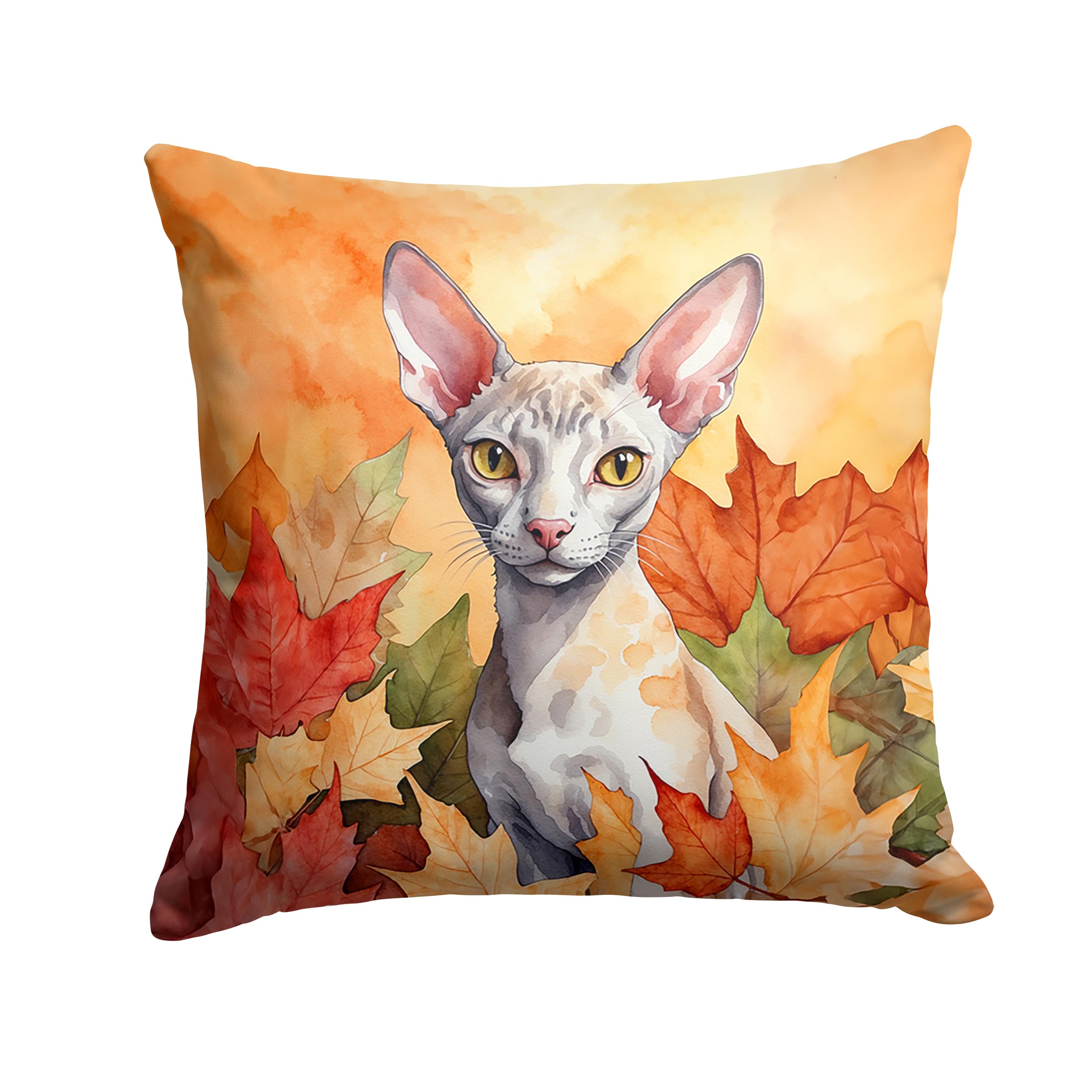 Carolines Treasures Cornish Rex Cat in Fall Leaves Throw Pillow Machine Washable, Indoor Outdoor Decorative Pillow for Couch, Bed or Patio, 18Hx18W