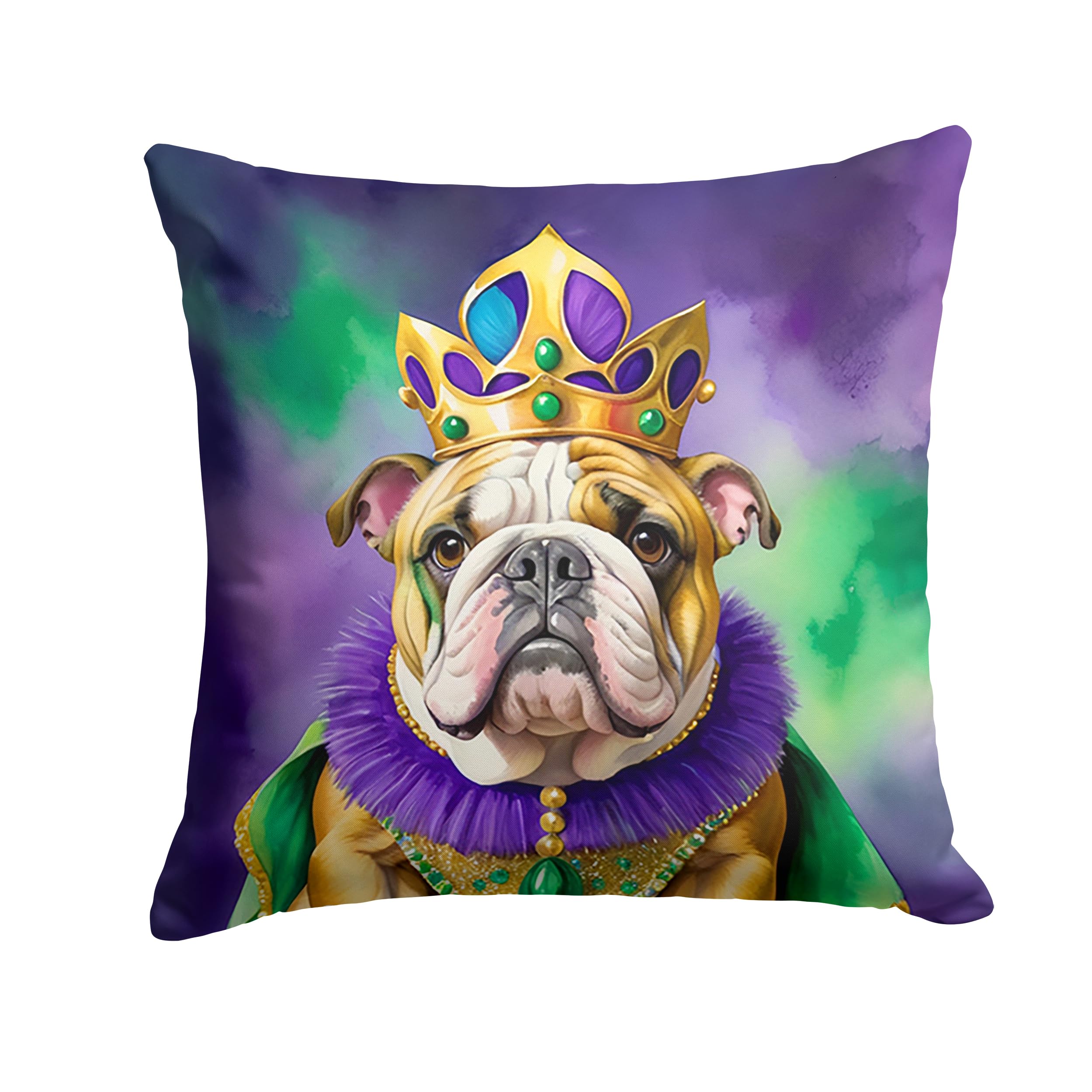 Carolines Treasures English Bulldog King of Mardi Gras Throw Pillow Machine Washable, Indoor Outdoor Decorative Pillow for Couch, Bed or Patio, 14Hx14W