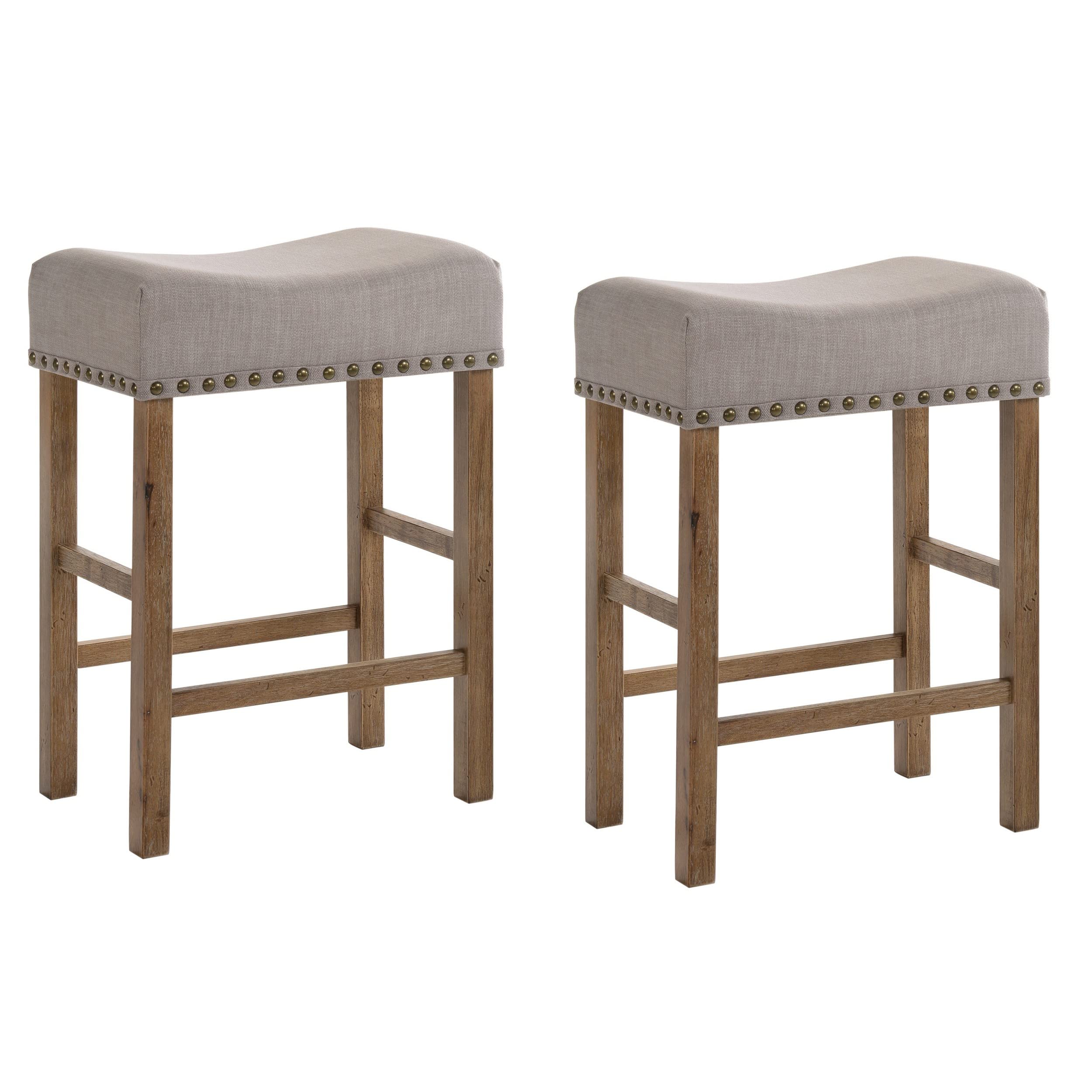 Benjara, Brown And Gray Fabric Upholstered Wooden Counter Height Stool,Set Of 2