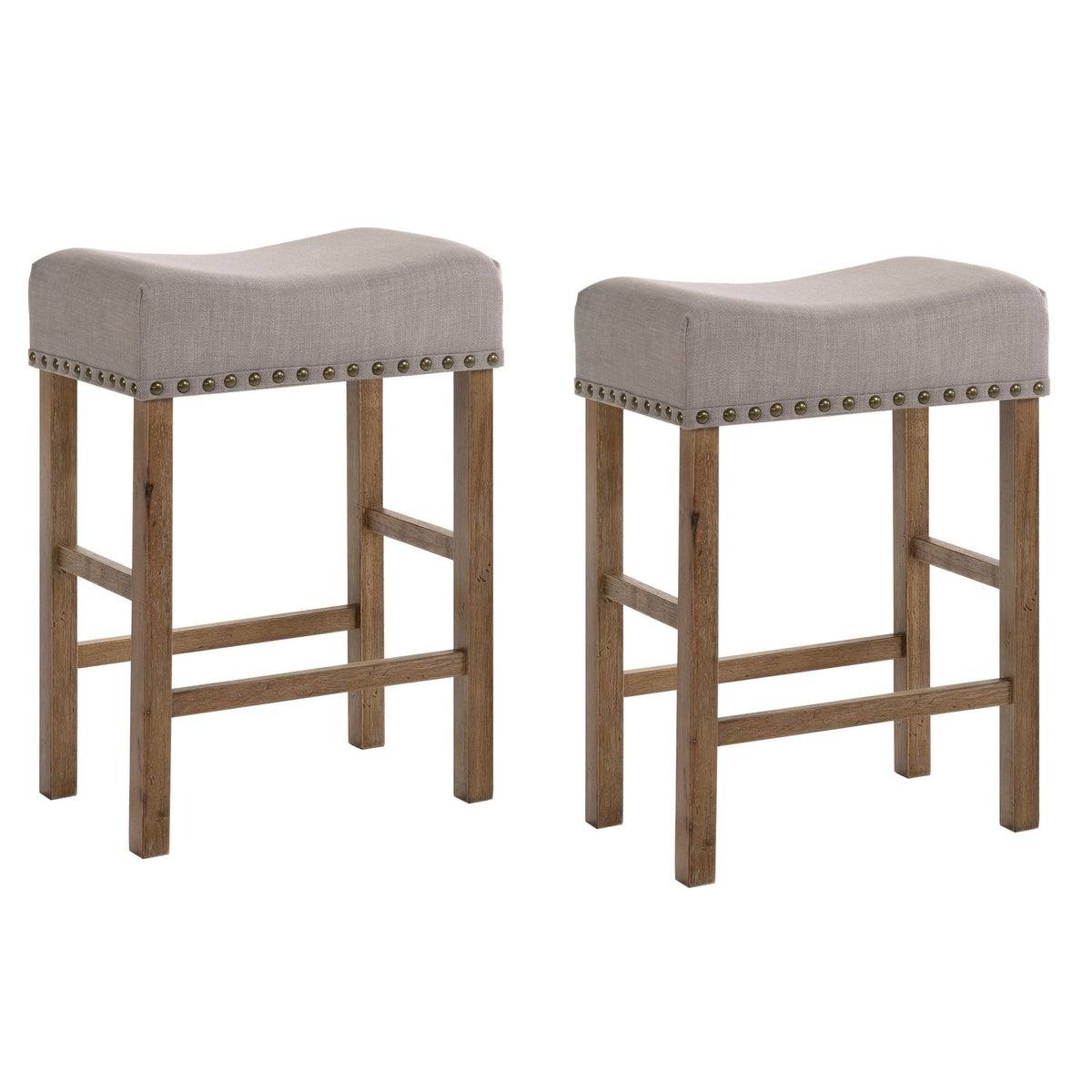 Benjara, Brown And Gray Fabric Upholstered Wooden Counter Height Stool,Set Of 2