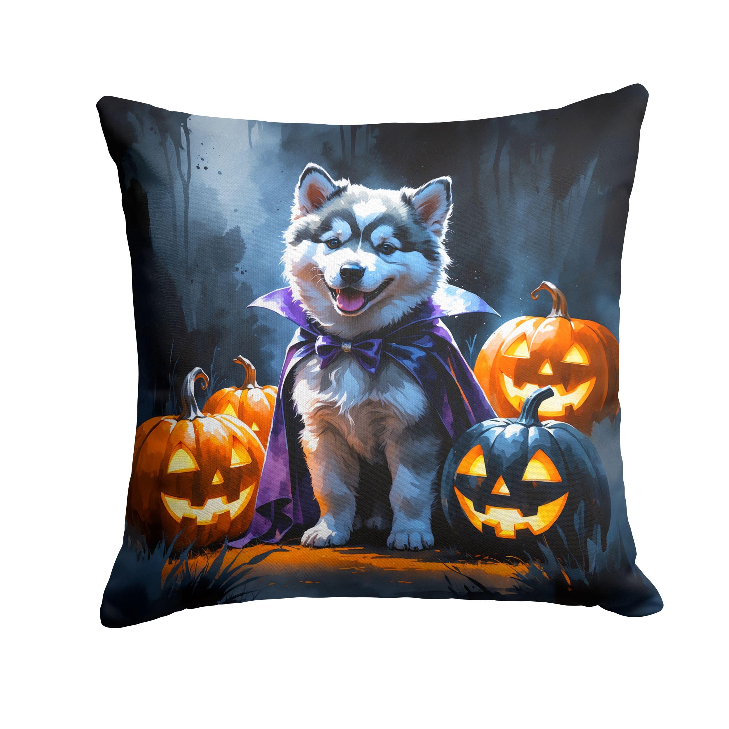 Carolines Treasures Alaskan Malamute Puppy Halloween Throw Pillow Machine Washable, Indoor Outdoor Decorative Pillow for Couch, Bed or Patio, 14Hx14W