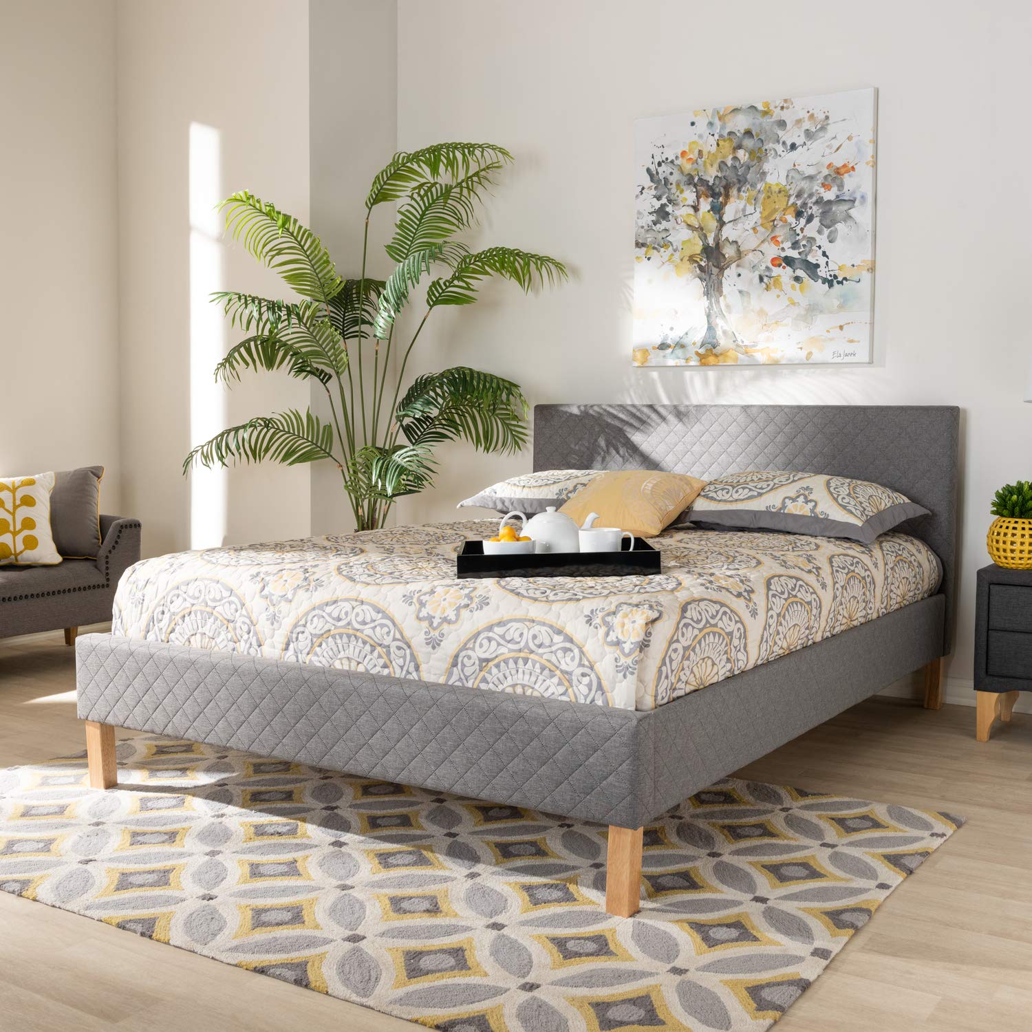 Baxton Studio Aneta Modern And Contemporary Grey Fabric Upholstered King Size Platform Bed