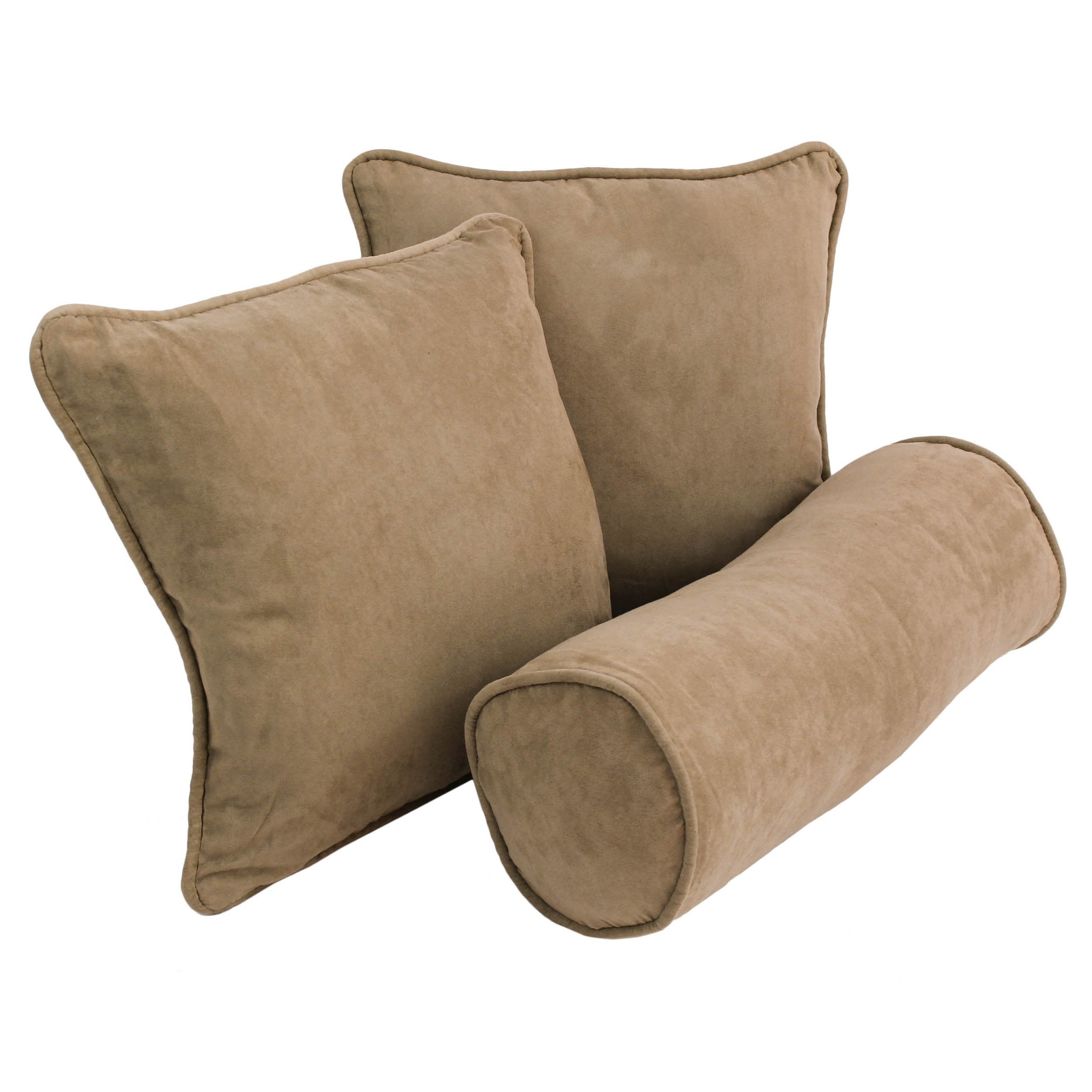 Double-corded Solid Microsuede Throw Pillows with Inserts (Set of 3) - Java