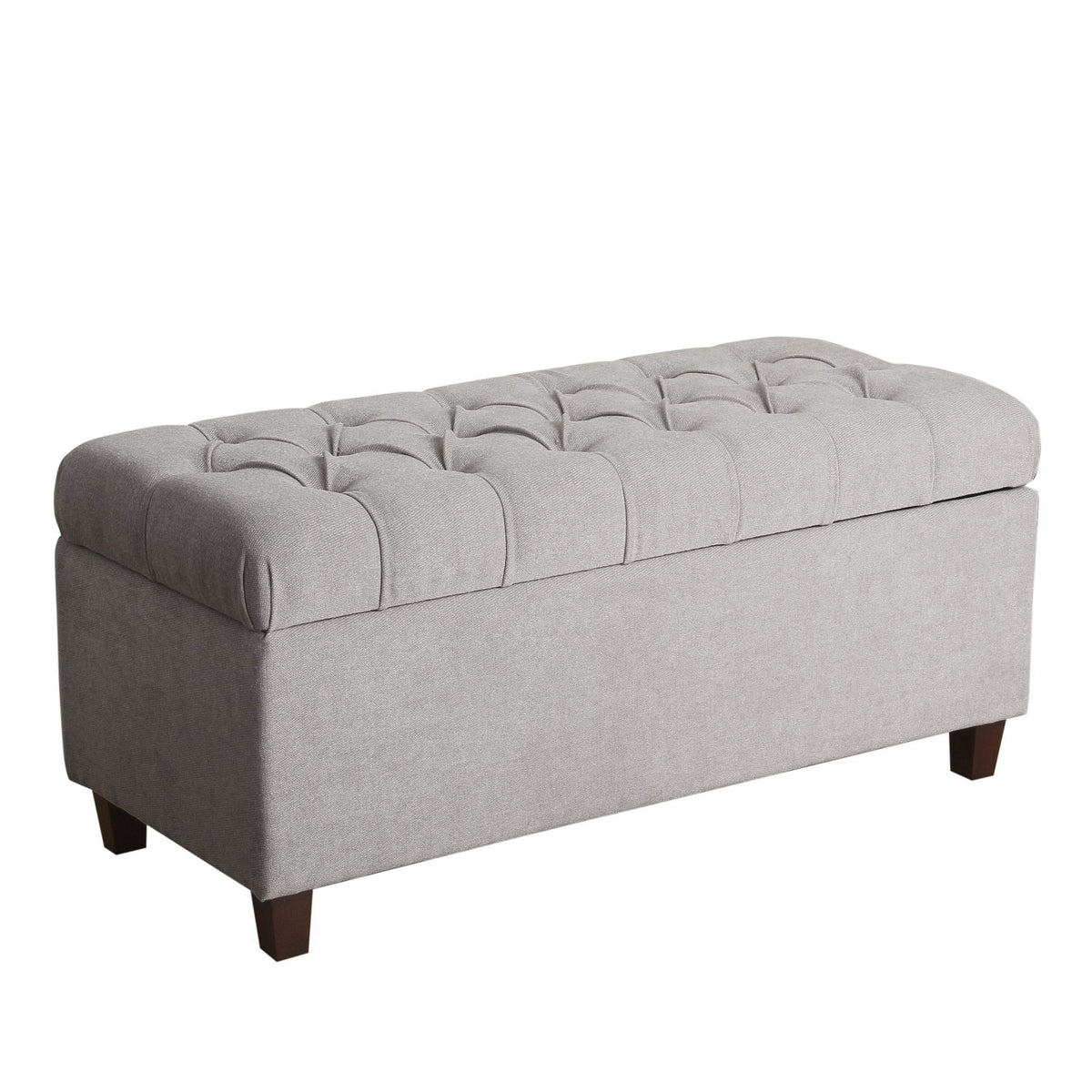 Benjara Fabric Upholstered Button Tufted Wooden Bench With Hinged Storage, Gray And Brown