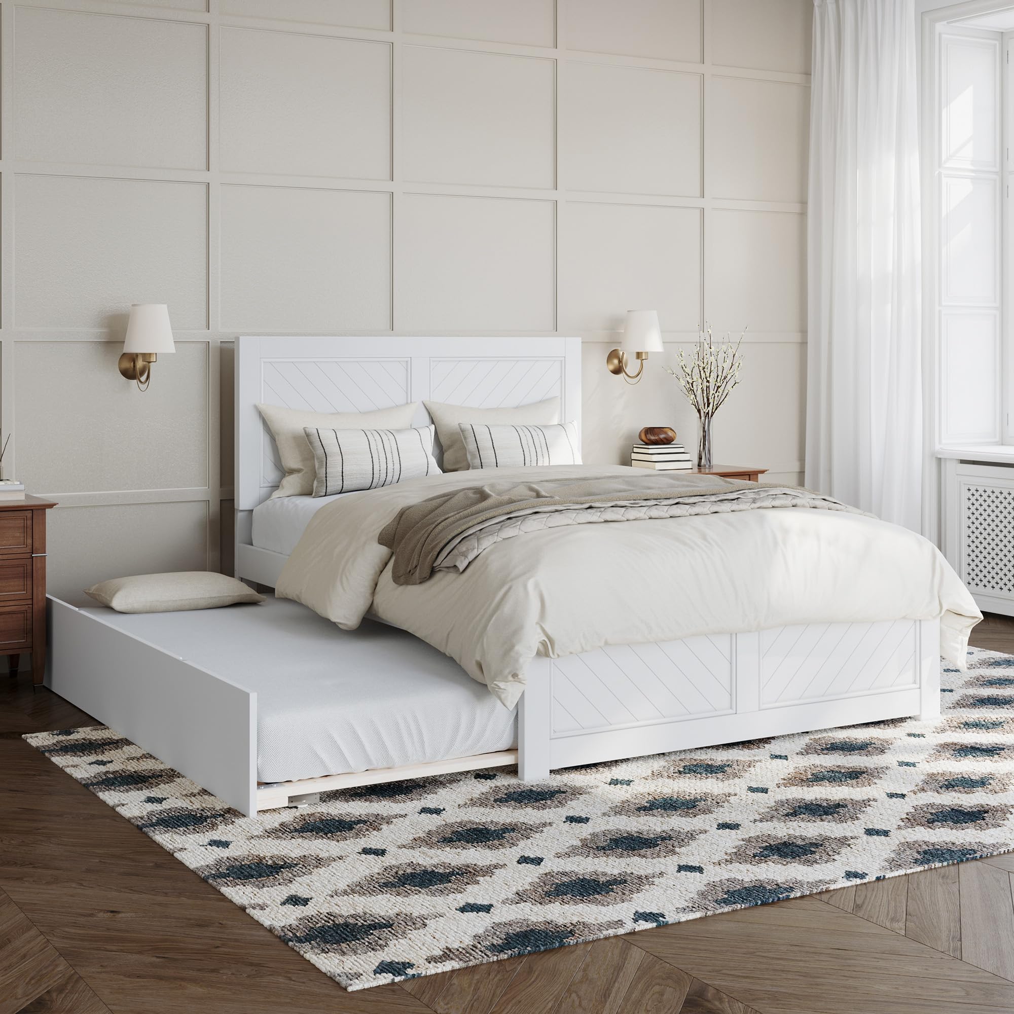 Canyon Full Platform Bed with Matching Footboard and Full Trundle in White
