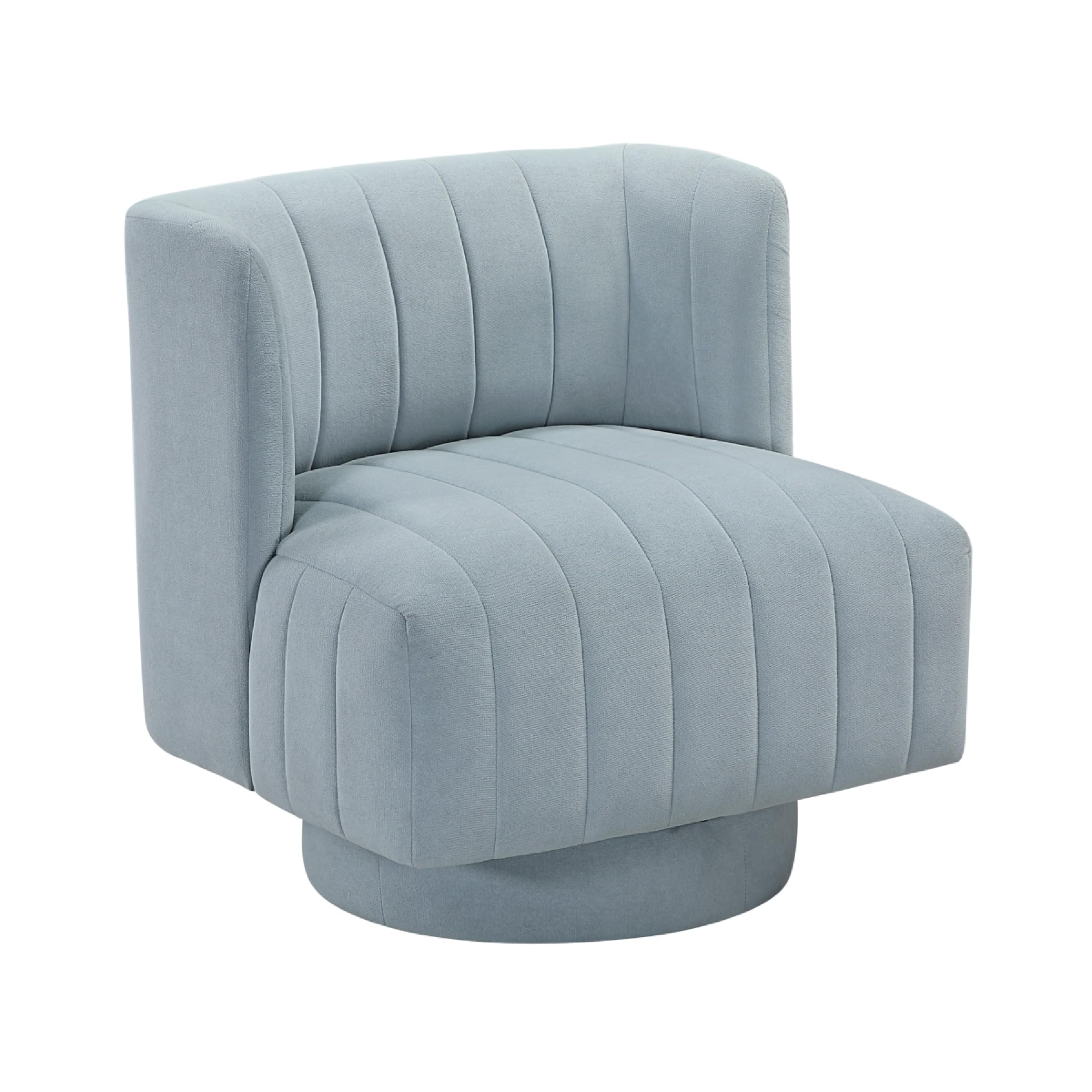 Joya Swivel Accent Chair, Barrel Wingback, Channeled Aqua Blue Polyester