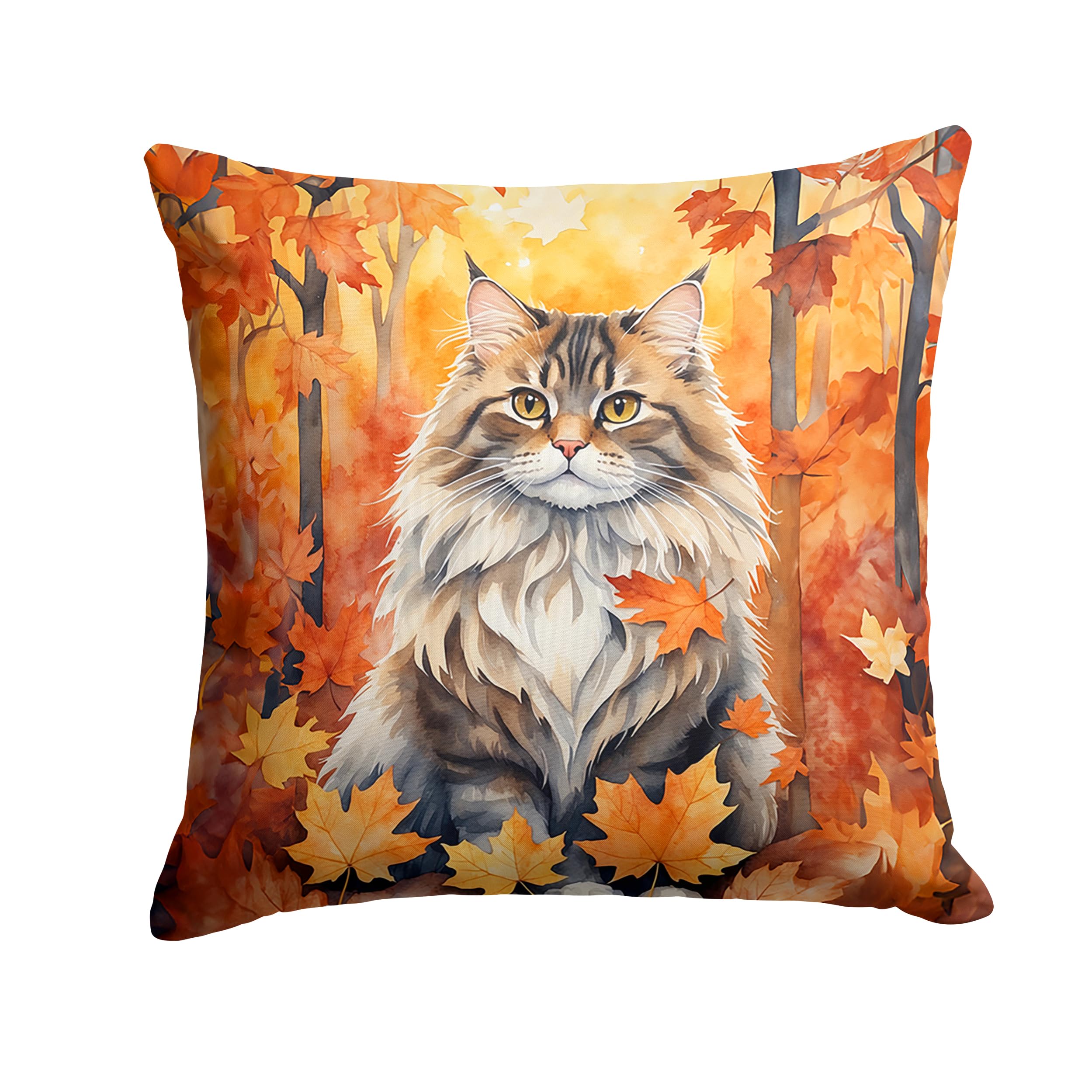 Carolines Treasures Siberian Cat in Fall Leaves Throw Pillow Machine Washable, Indoor Outdoor Decorative Pillow for Couch, Bed or Patio, 14Hx14W