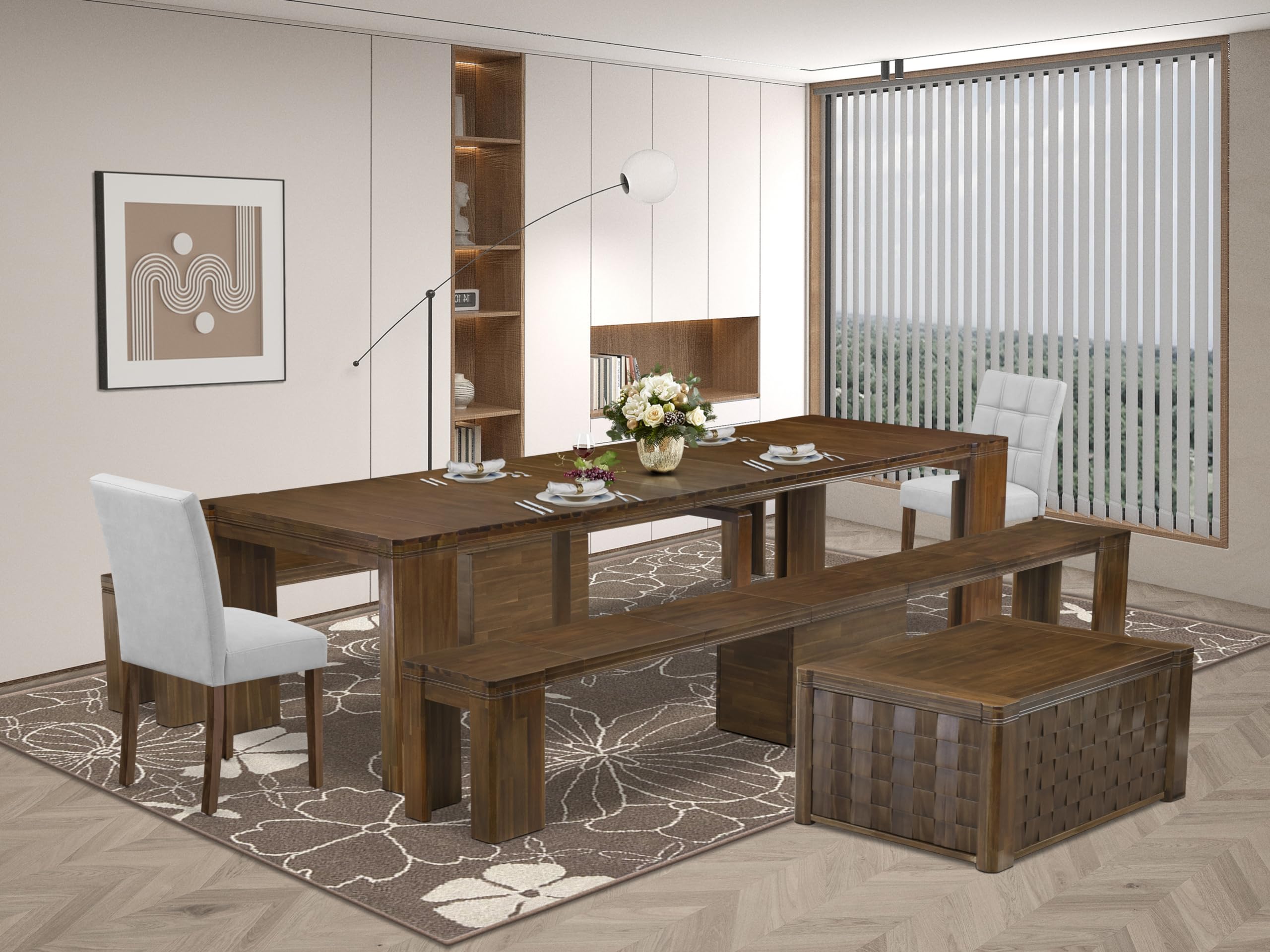 6 Pieces Extendable Dining Set Includes a Rectangle Kitchen Table