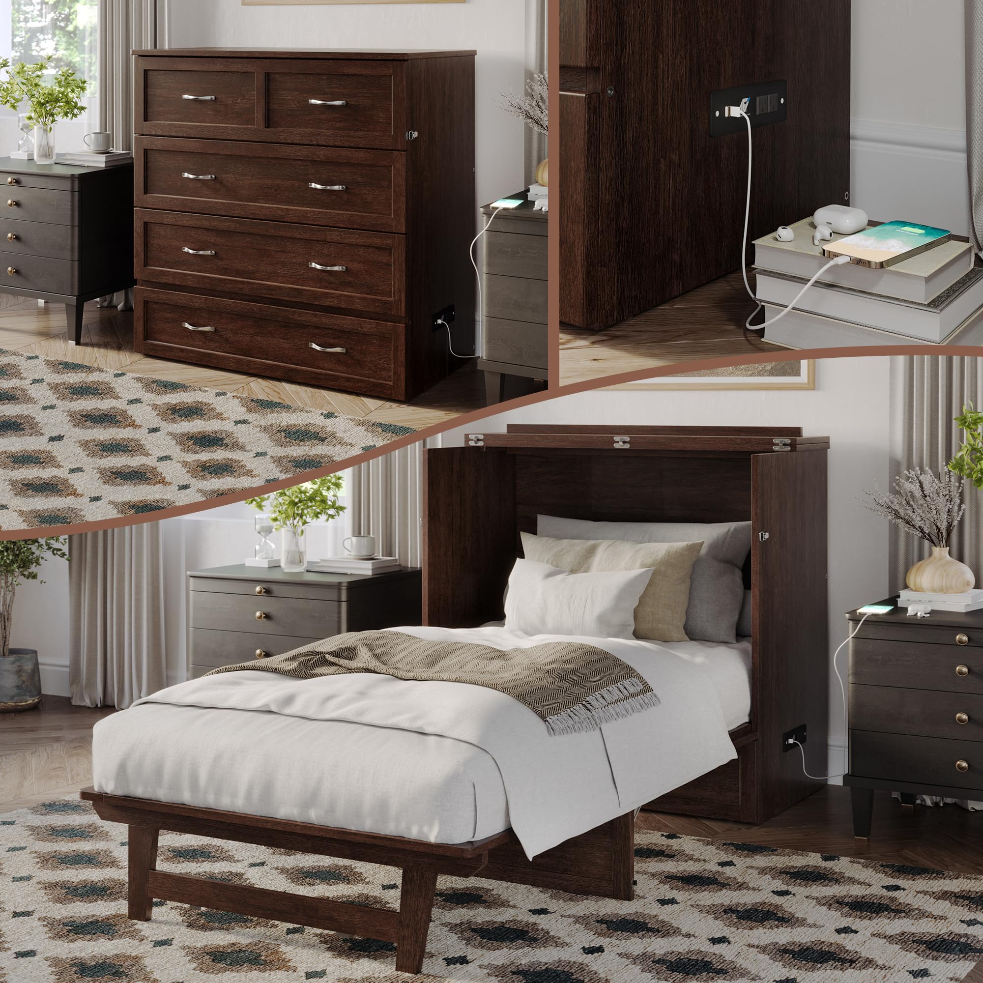 Northfield Murphy Bed Chest, Twin XL, Burnt Amber