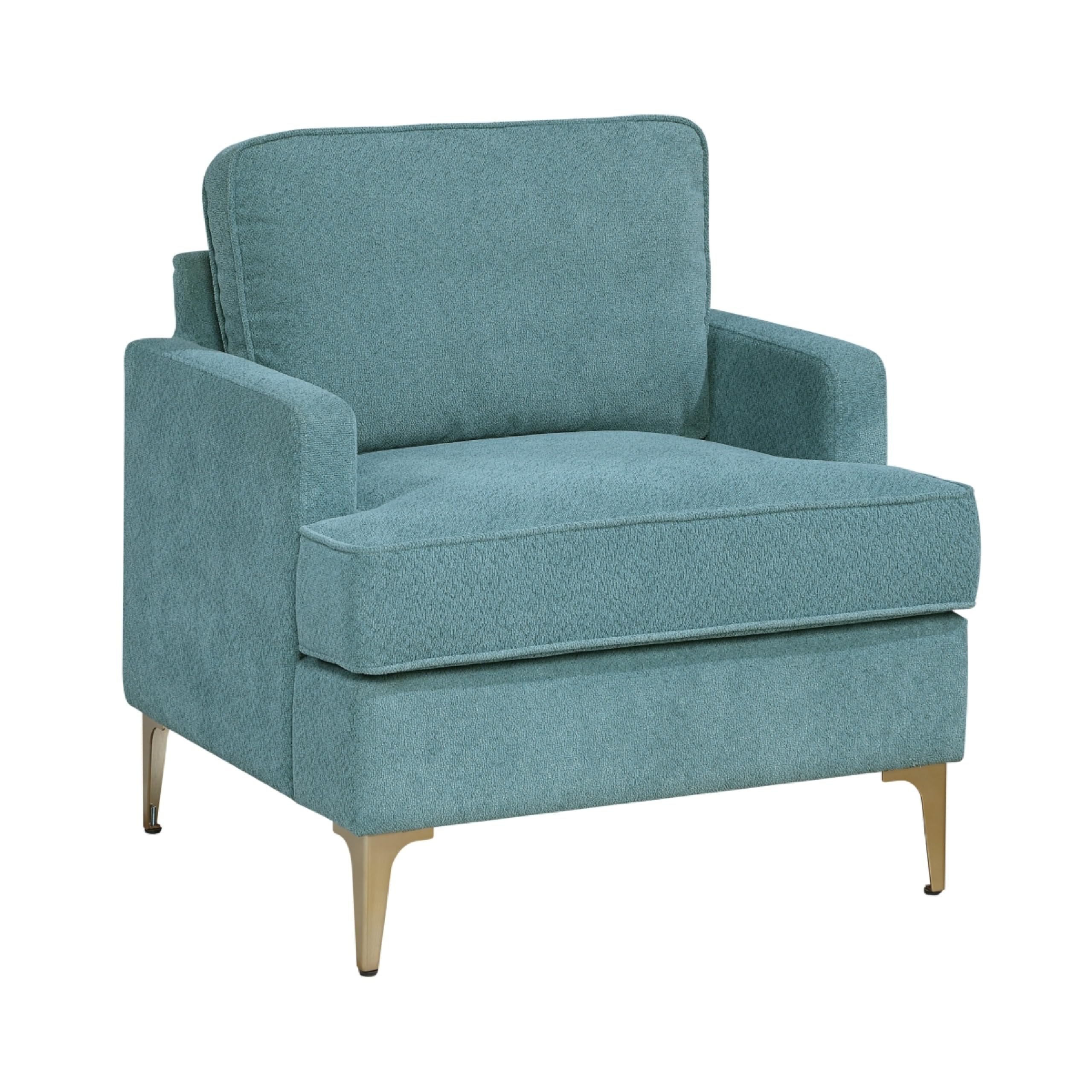 Cole Accent Chair, Peacock Blue Chenille, Track Arms, Gold Metal Legs