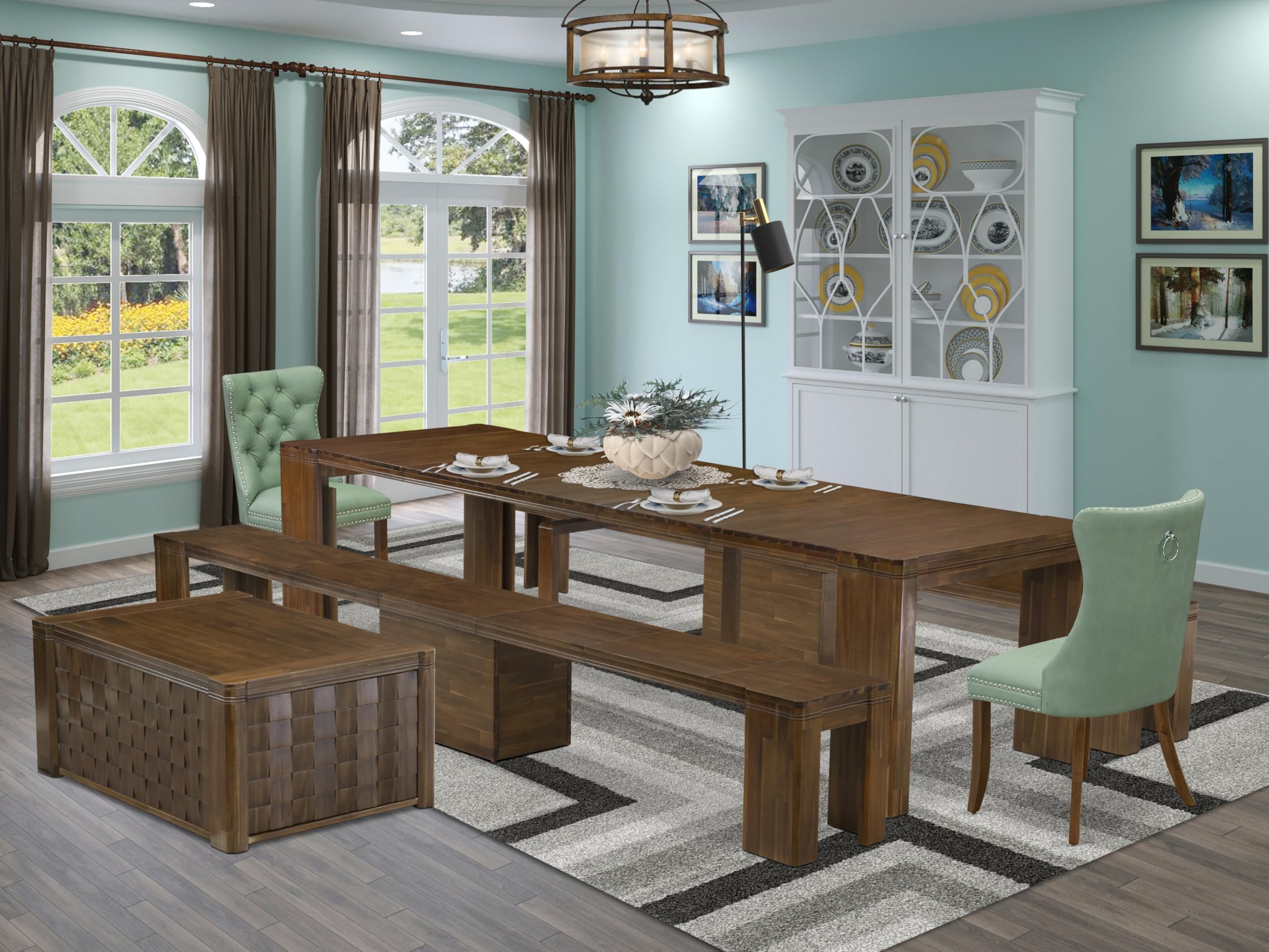 6 Pieces Extendable Dining Set Includes a Rectangle Kitchen Table