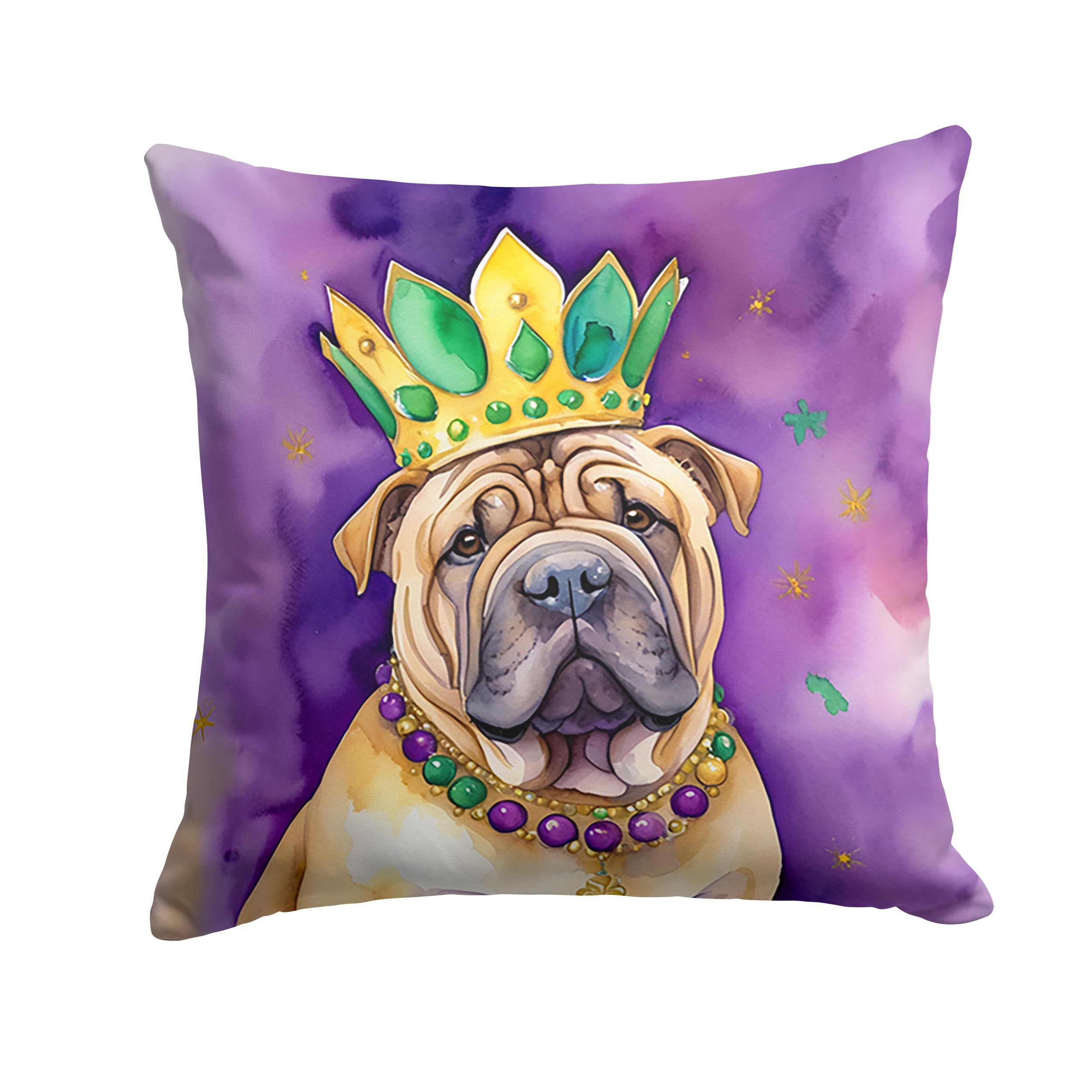Carolines Treasures Shar Pei King of Mardi Gras Throw Pillow Machine Washable, Indoor Outdoor Decorative Pillow for Couch, Bed or Patio, 18Hx18W