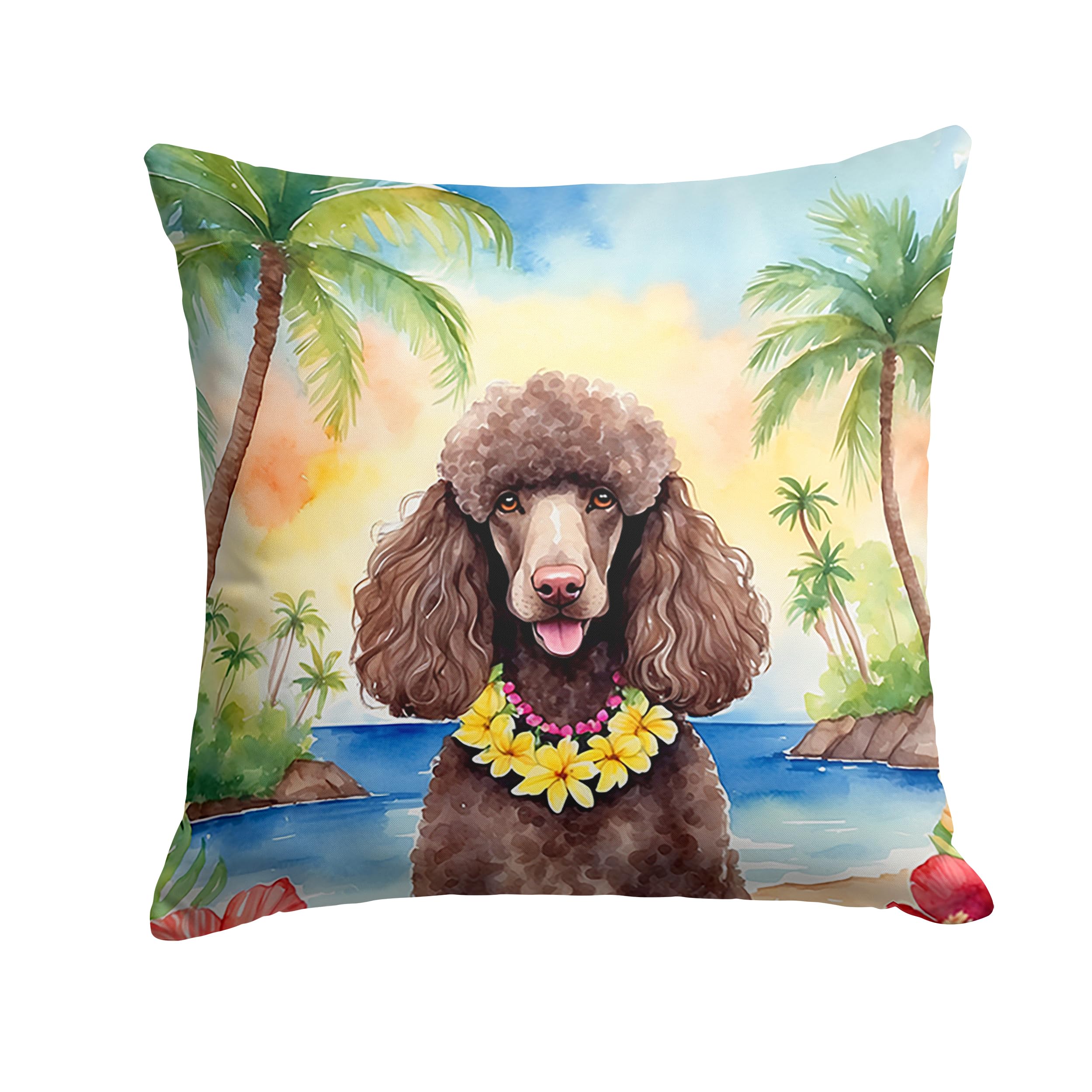 Chocolate Poodle Luau Throw Pillow