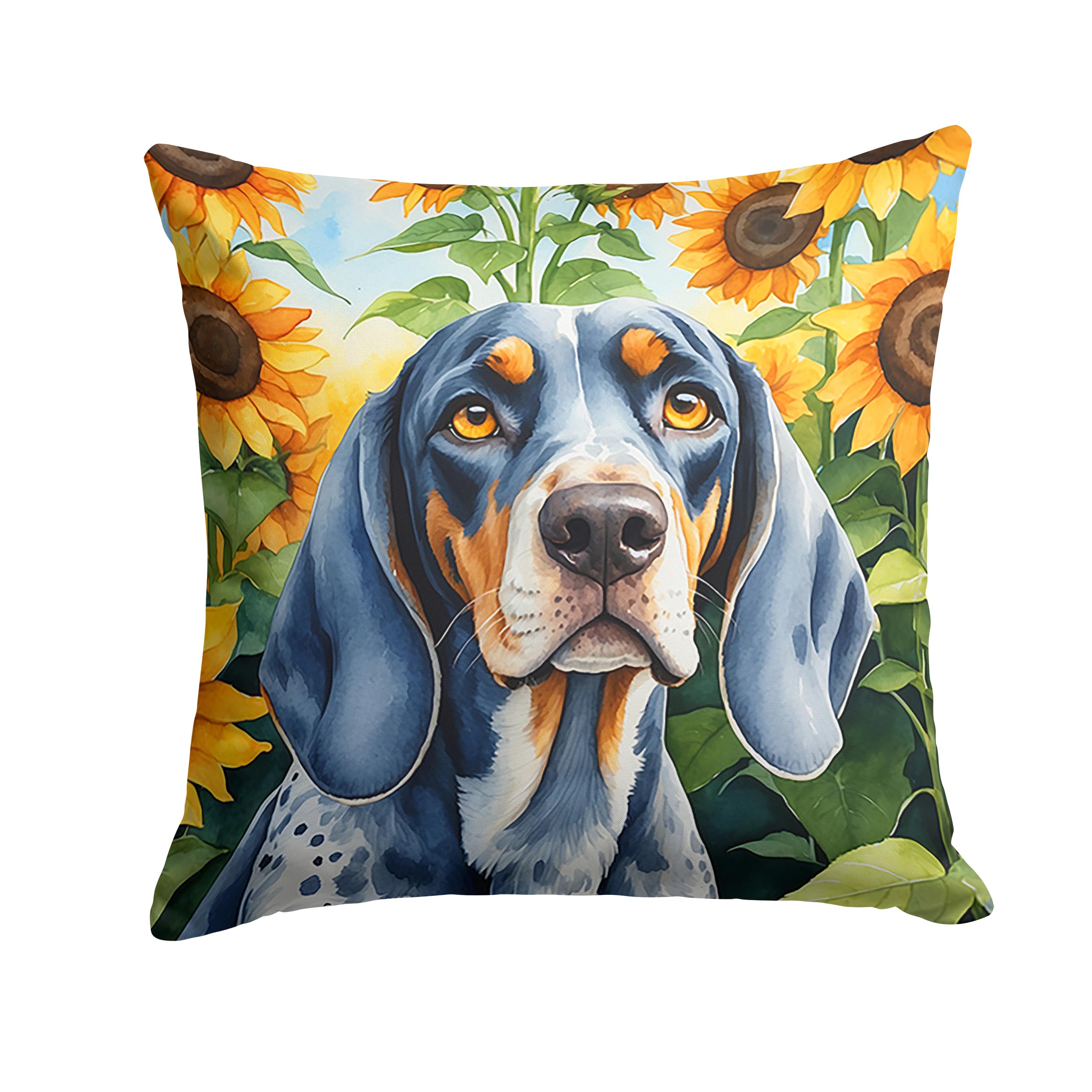 Bluetick Coonhound In Sunflowers Throw Pillow