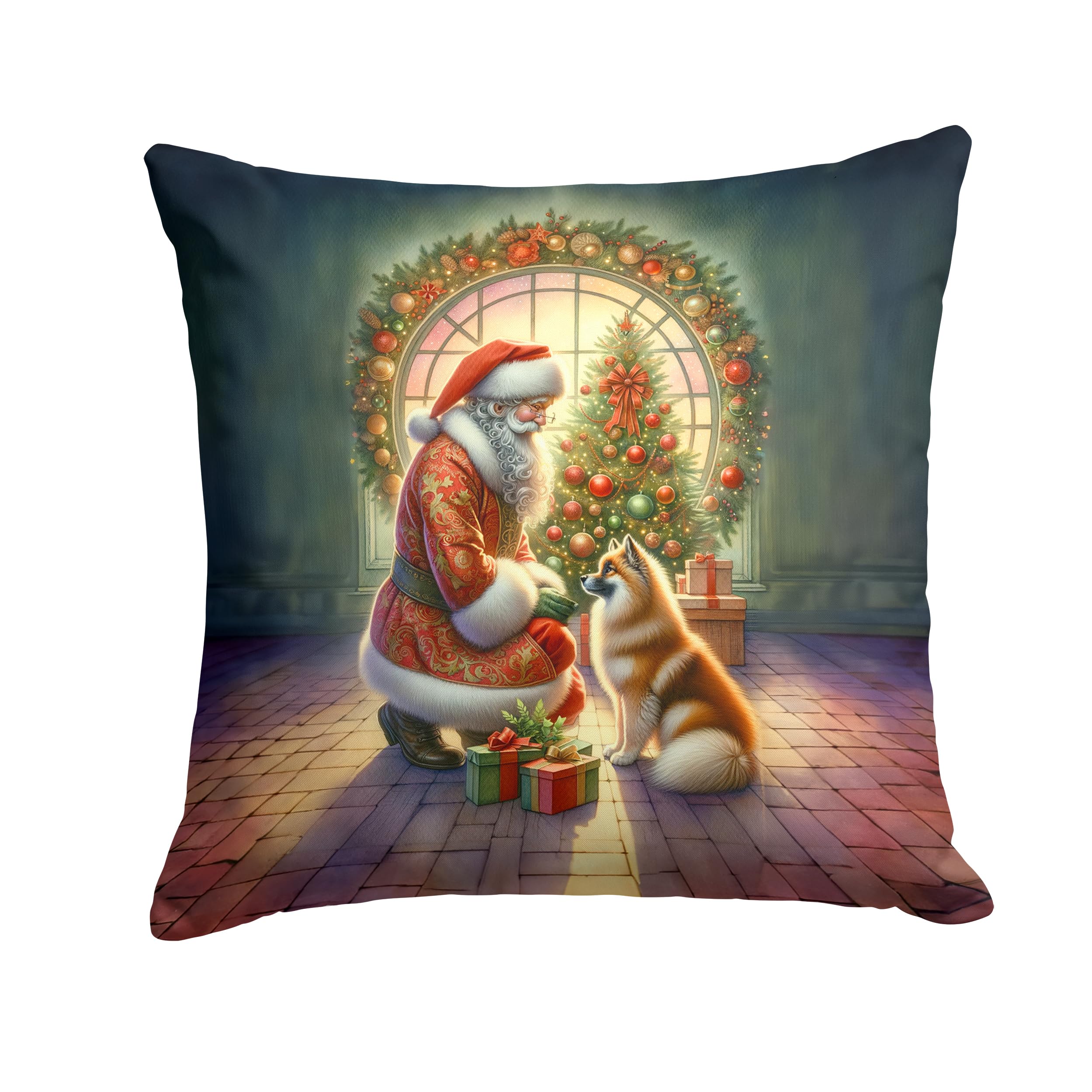 Carolines Treasures Finnish Spitz and Santa Claus Throw Pillow Machine Washable, Indoor Outdoor Decorative Pillow for Couch, Bed or Patio, 14Hx14W