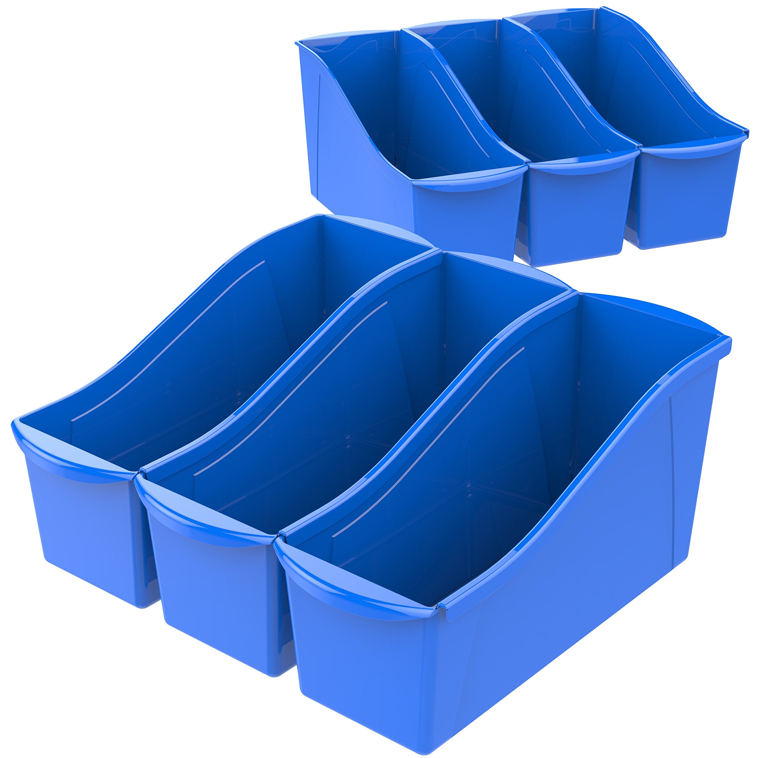 Storex Large Book Bin, Interlocking Plastic Organizer For Home, Office And Classroom, Blue, 6-Pack (71101U06C)