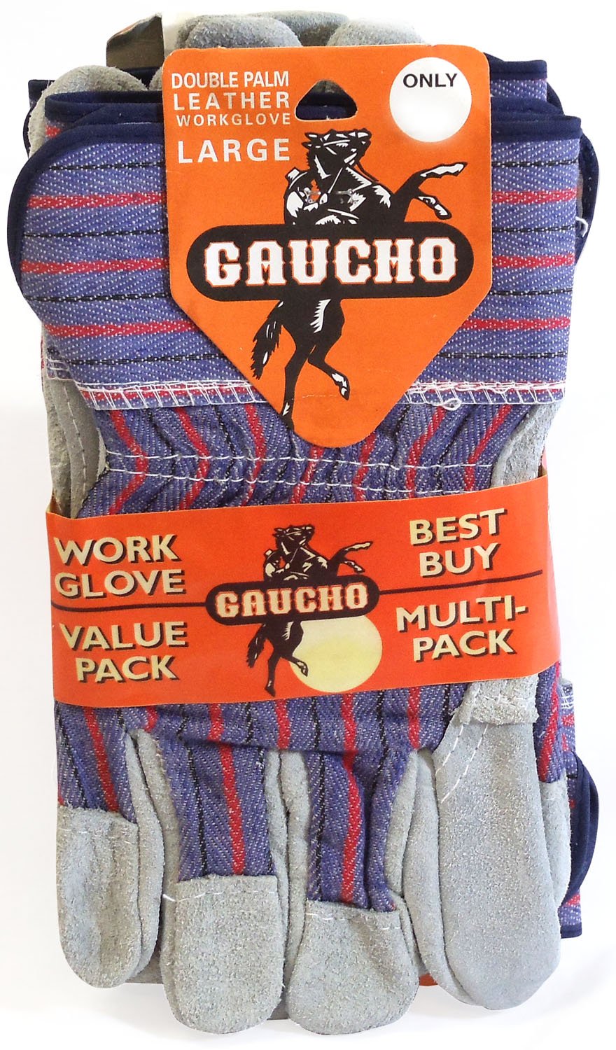 GAUCHO - 3 PACK DOUBLE PALM LEATHER WORK GLOVE - SIZE LARGE