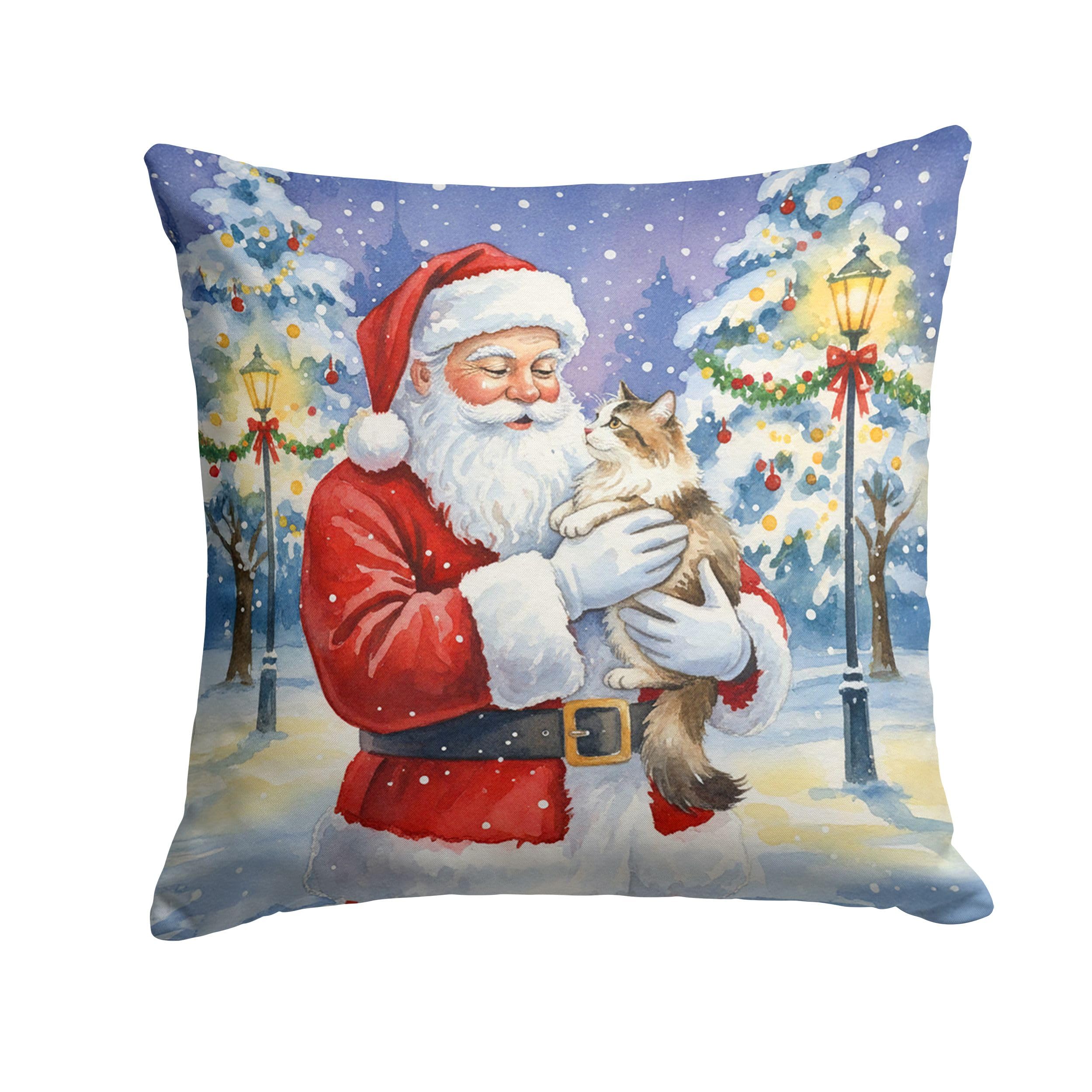 Carolines Treasures Cymric Cat with Santa Claus Throw Pillow Decorative Indoor Outdoor Accent Cushion for Couch, Bed or Patio, 18Hx18W