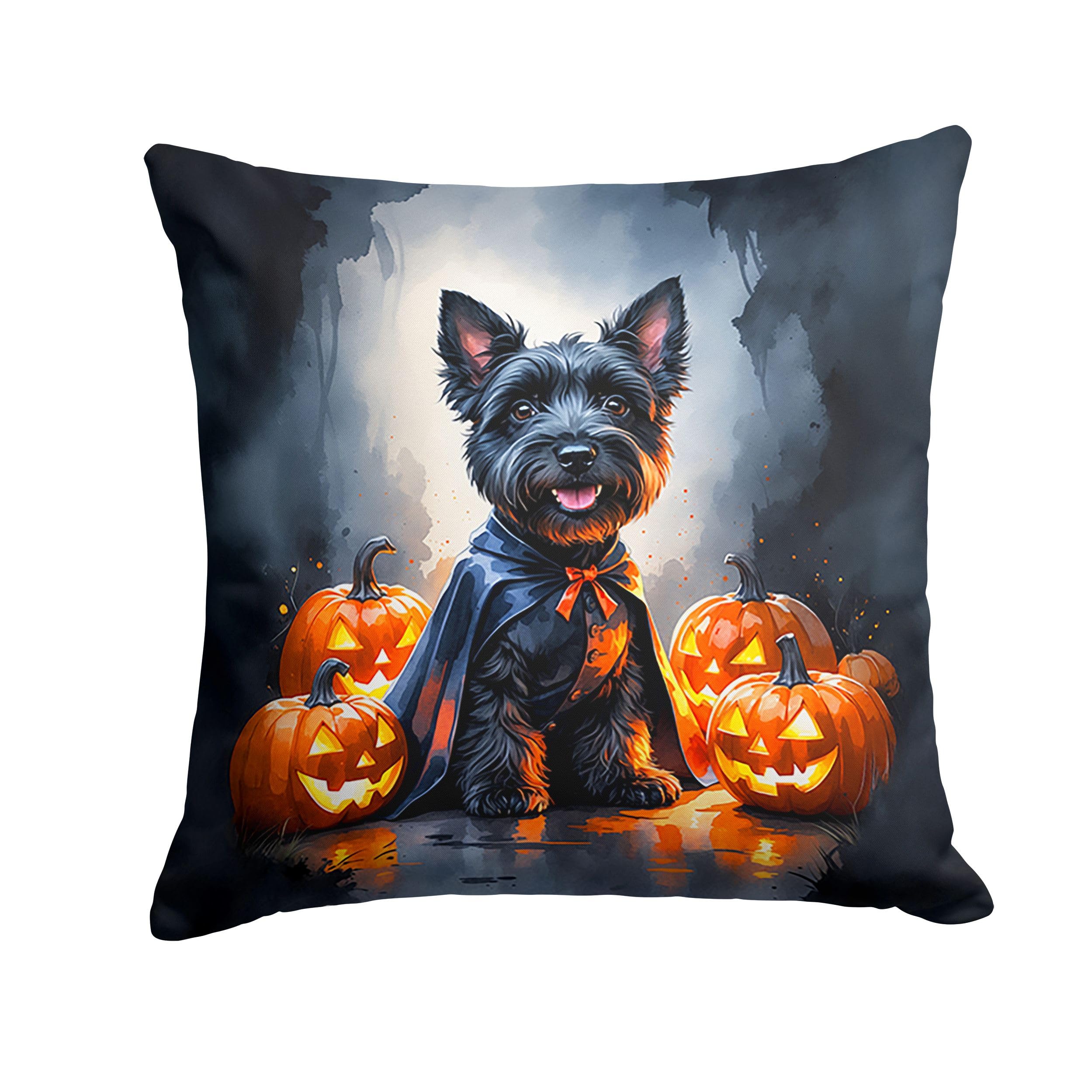 Carolines Treasures Scottish Terrier Puppy Halloween Throw Pillow Machine Washable, Indoor Outdoor Decorative Pillow for Couch, Bed or Patio, 18Hx18W